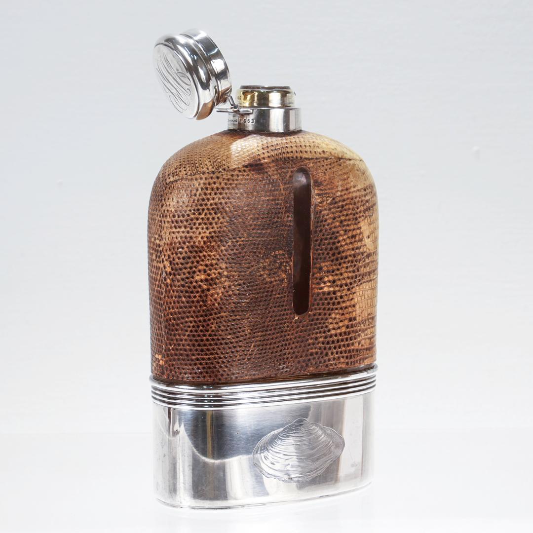 Flacon à liqueur Safari en argent sterling et verre recouvert de cuir de Gorham Antique  Bon état - En vente à Philadelphia, PA
