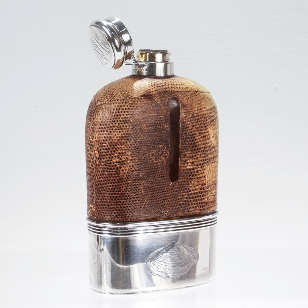 Antike Gorham Safari-Flask aus Sterlingsilber und Leder mit Lederbezug in Likör im Zustand „Gut“ in Philadelphia, PA
