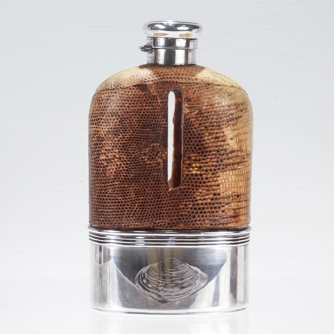 Flacon à liqueur Safari en argent sterling et verre recouvert de cuir de Gorham Antique  Unisexe en vente