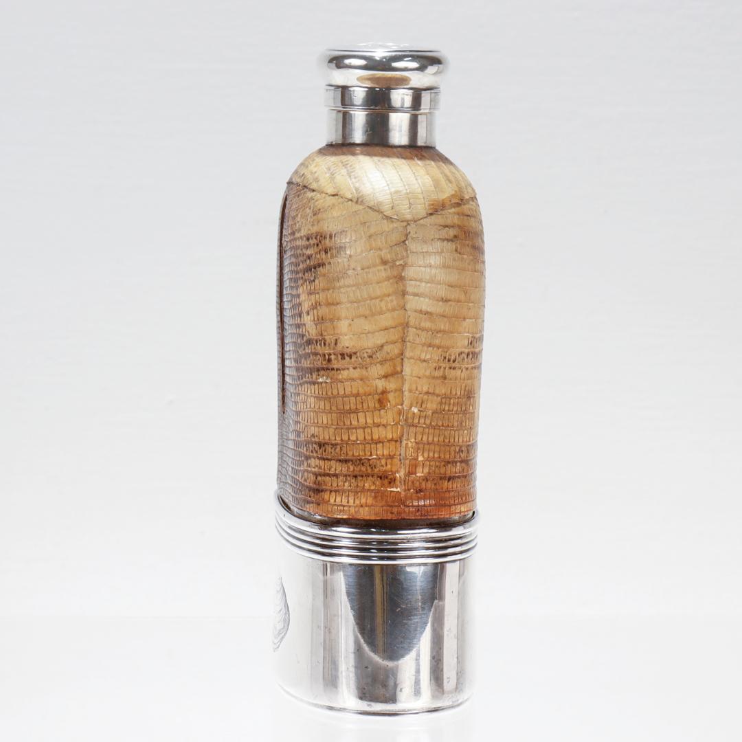 Antike Gorham Safari-Flask aus Sterlingsilber und Leder mit Lederbezug in Likör  im Angebot 1