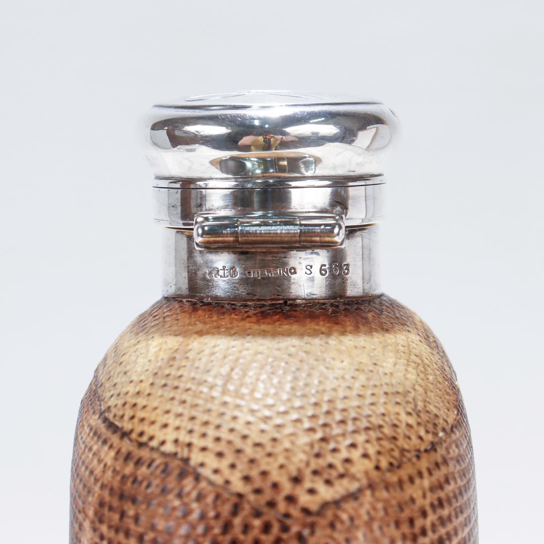 Antike Gorham Safari-Flask aus Sterlingsilber und Leder mit Lederbezug in Likör  im Angebot 5