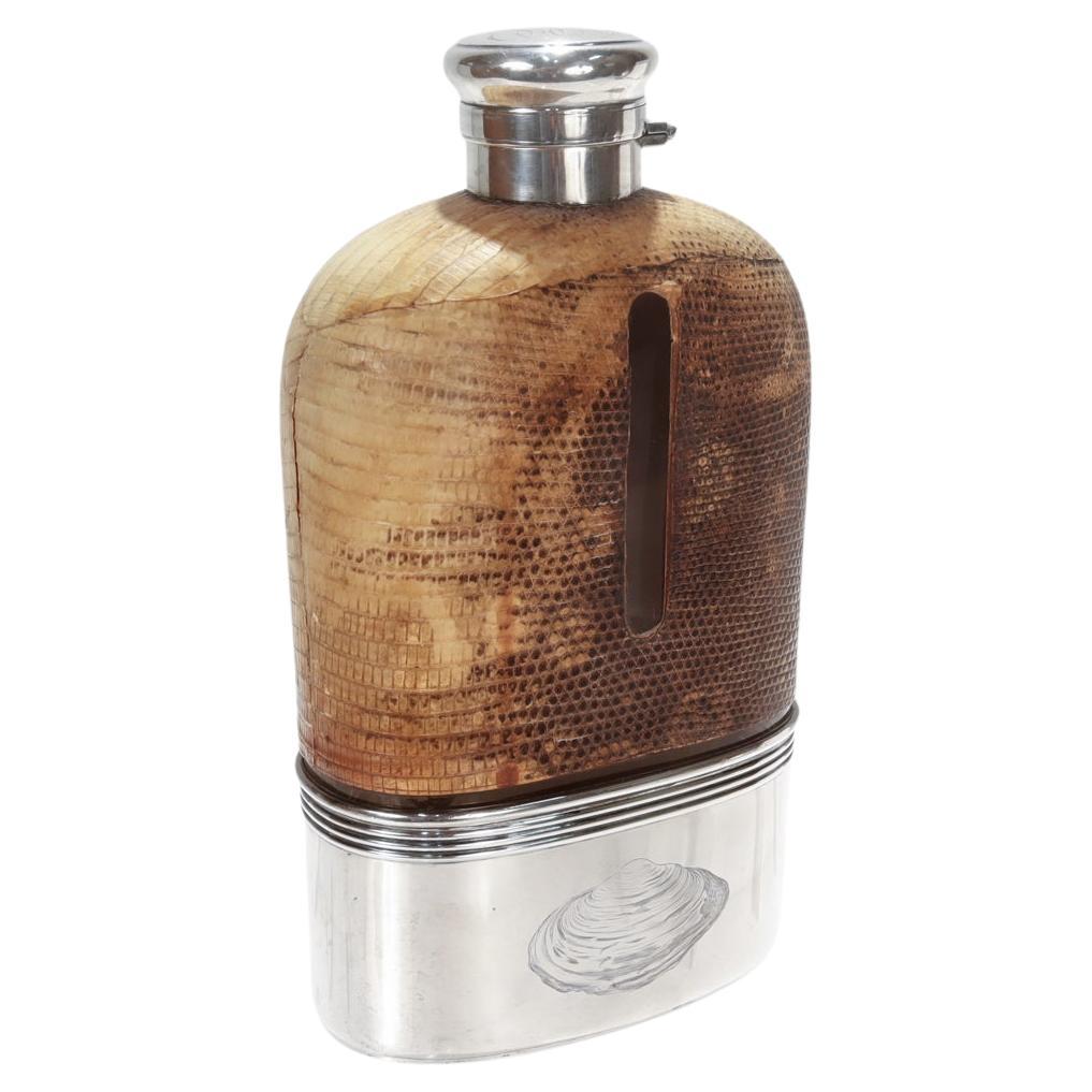 Antike Gorham Safari-Flask aus Sterlingsilber und Leder mit Lederbezug in Likör  im Angebot