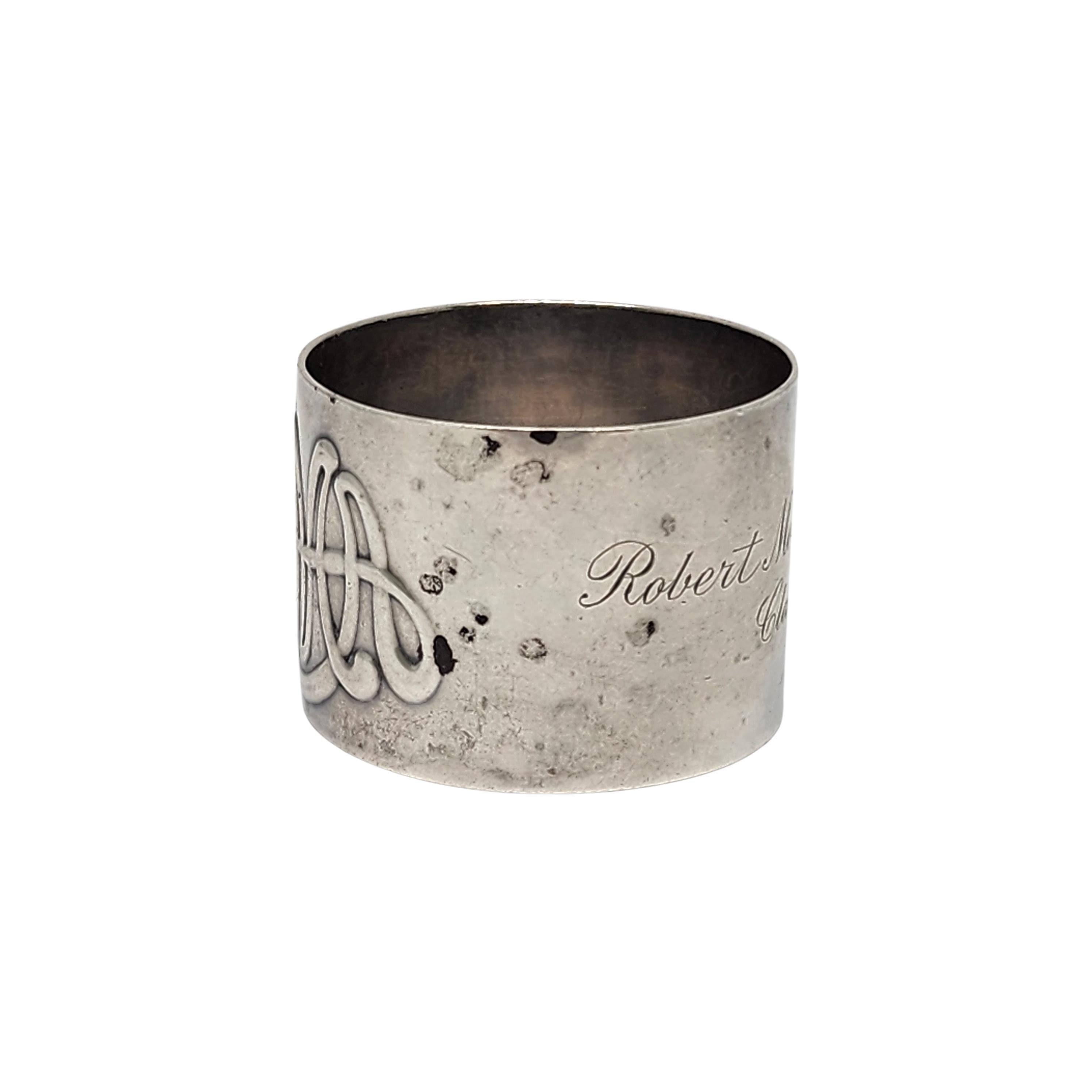 Sterling silver USMA Class of 1915 napkin ring by Gorham.

Engraving appears to be Robert Moorehouse Bruce Class of 1915

A napkin ring commemorating a US Military Academy graduate of 1915.

Measures approx 1 1/4