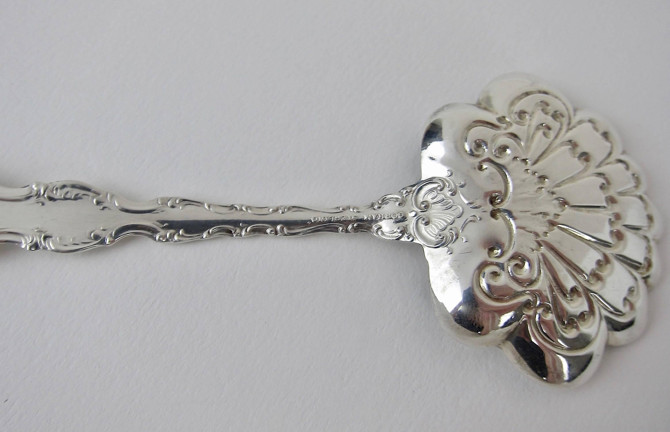 Antique Gorham Strasbourg Sterling Silver Bon Bon Spoon with Green Enamel 1