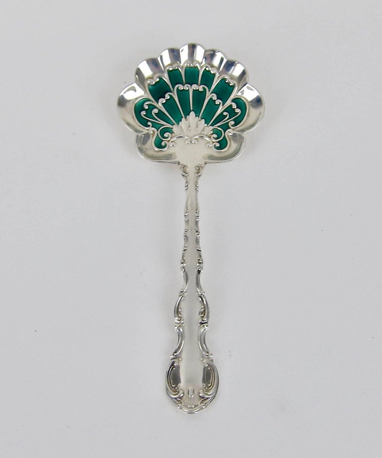 Antique Gorham Strasbourg Sterling Silver Bon Bon Spoon with Green