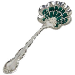Antique Gorham Strasbourg Sterling Silver Bon Bon Spoon with Green Enamel