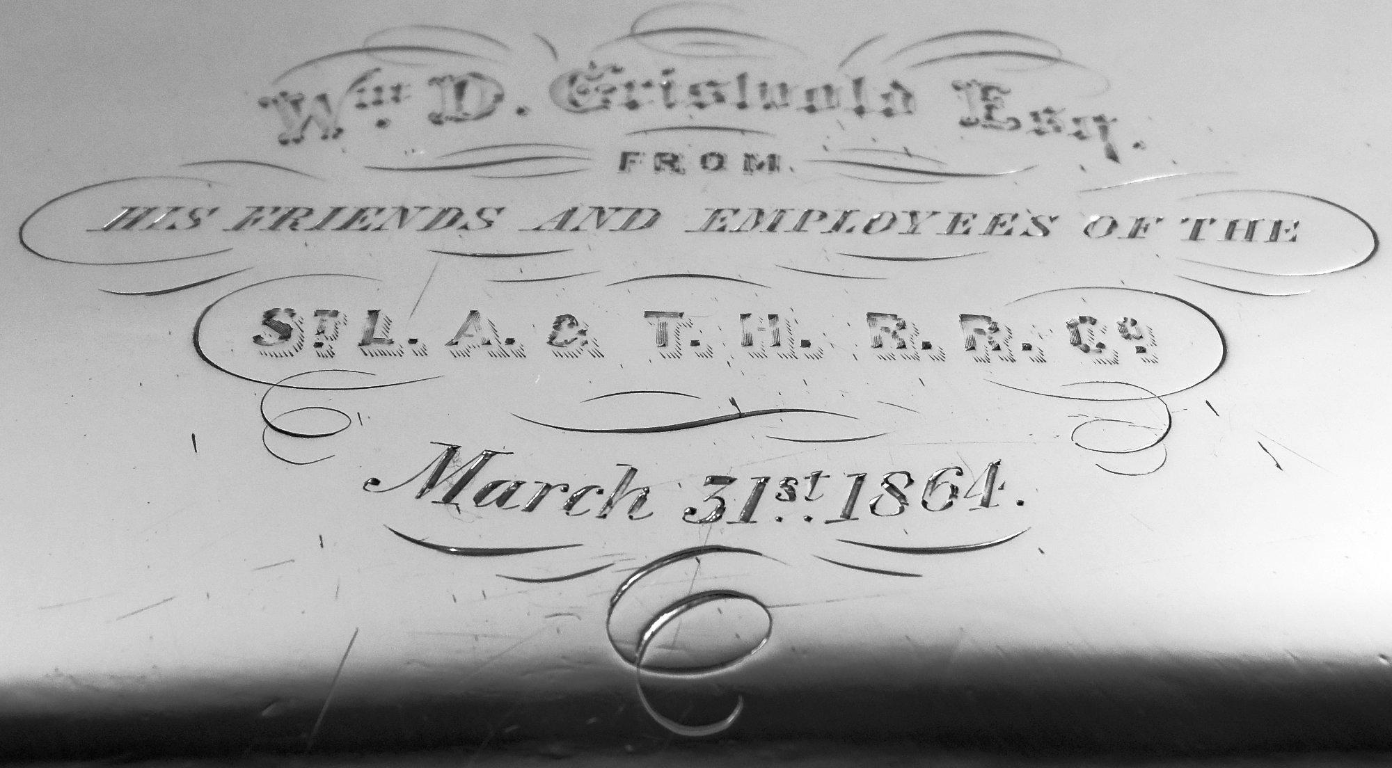 Américain Antique plateau Gorham commémorant le début du chemin de fer de l'Indiana en vente