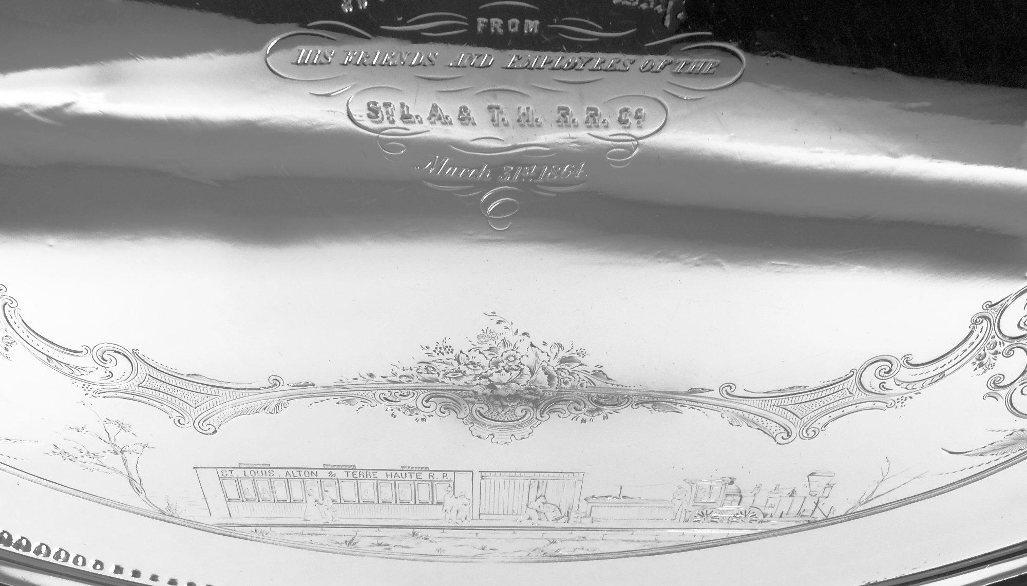 Antique plateau Gorham commémorant le début du chemin de fer de l'Indiana Bon état - En vente à New York, NY