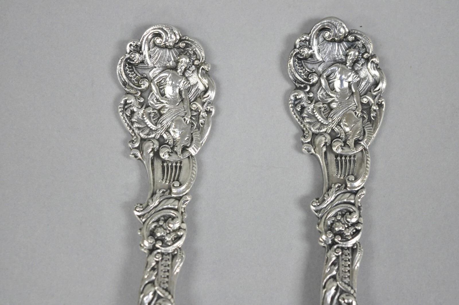 Juego de cubiertos de plata de ley Gorham Versalles para servir ensaladas Tenedor Cuchara Art Nouveau en venta