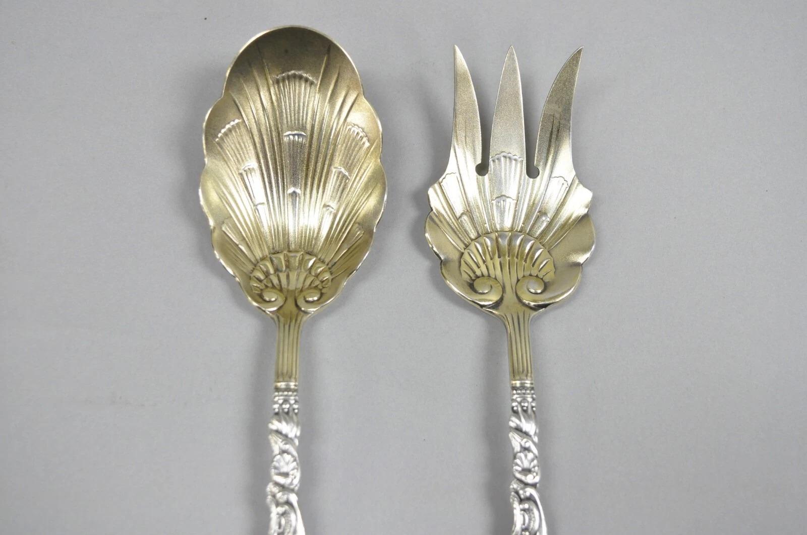 Juego de cubiertos de plata de ley Gorham Versalles para servir ensaladas Tenedor Cuchara siglo XX en venta