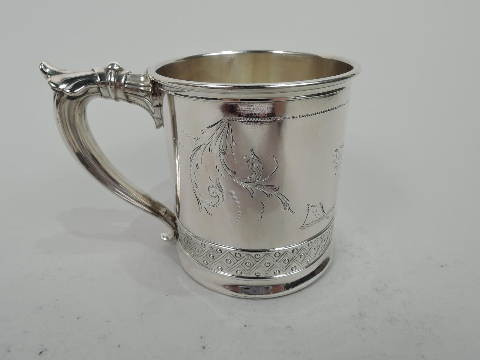 Aesthetic Movement Antique Gorham Victorian Aesthetic Sterling Silver Christening Mug For Sale