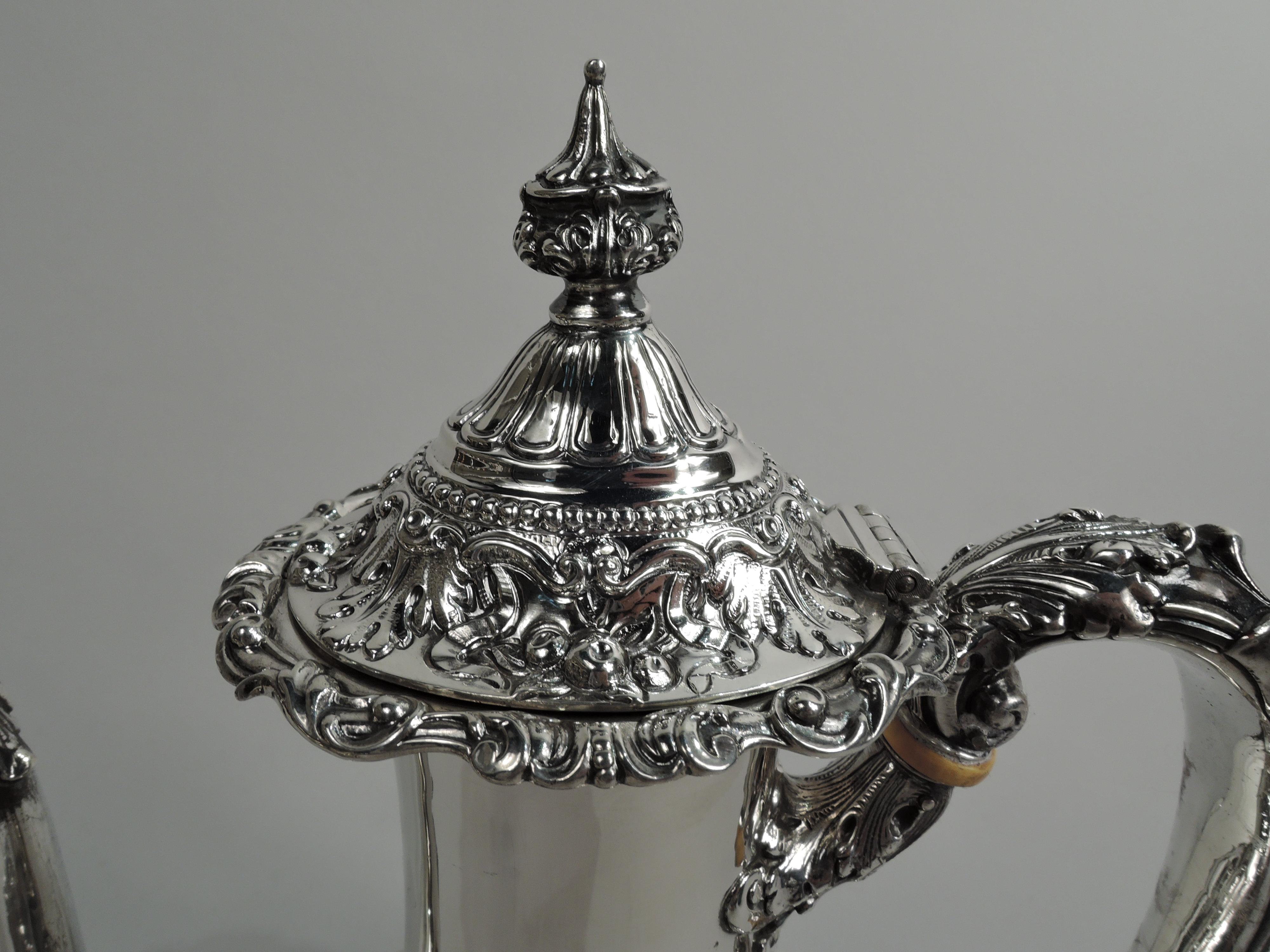 Antique Gorham Victorian Rococo Sterling Silver 3-Piece Coffee Set In Excellent Condition In New York, NY