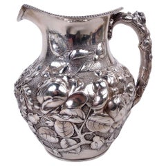 Antique Gorham Victorian Water Pitcher with Floral Repousse, 1887