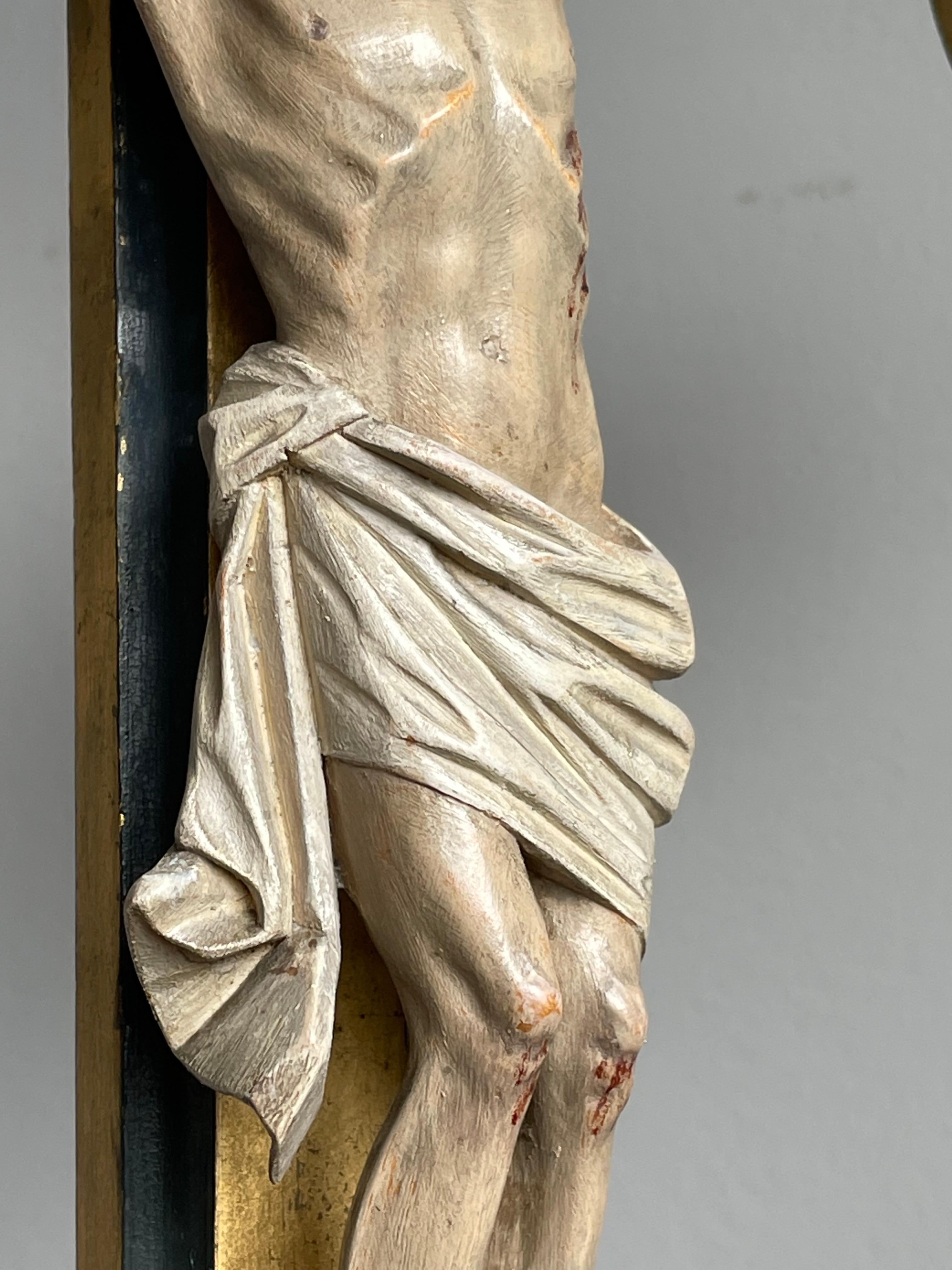 Antiker gotischer Altartisch Kruzifix mit handgeschnitztem, vergoldetem Kreuz und Corpus of Christ im Angebot 5