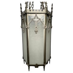Antique Gothic American Iron Hall Lantern, Circa 1900-1910