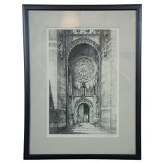 Antique Gothic Architecture Church Cathedral Door Entrance Etching Print