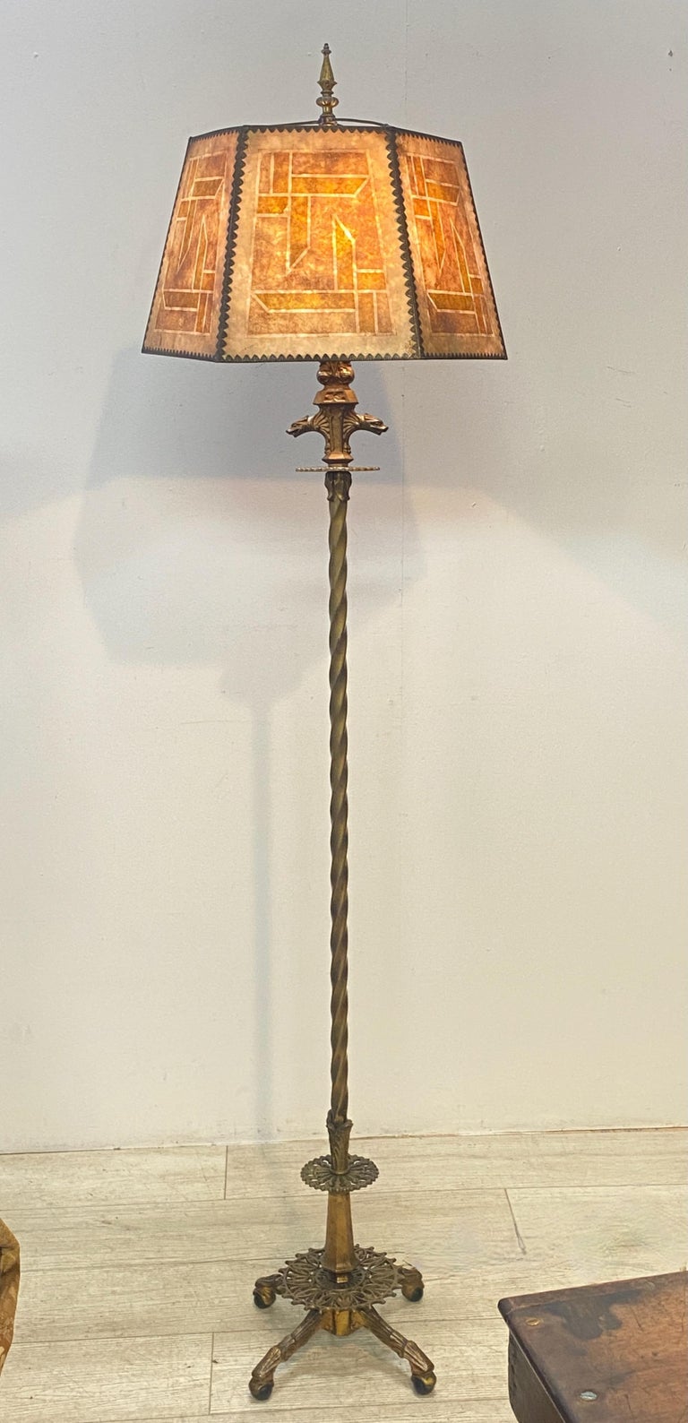 Antique Gothic Art Deco Floor Lamp with Mica Shade at 1stDibs
