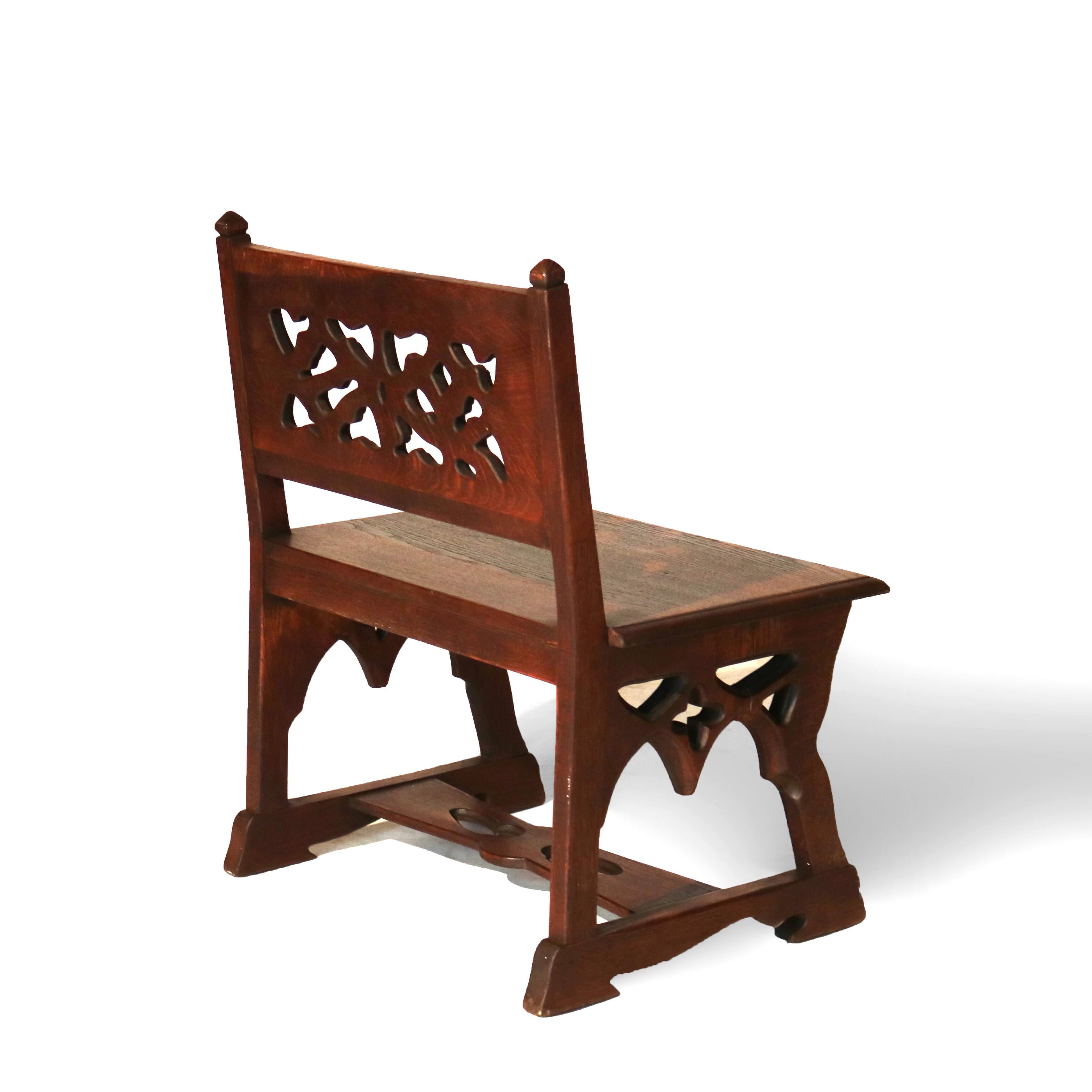 Antique Gothic Arts & Crafts Carved Oak Small Bench C1920 For Sale 6