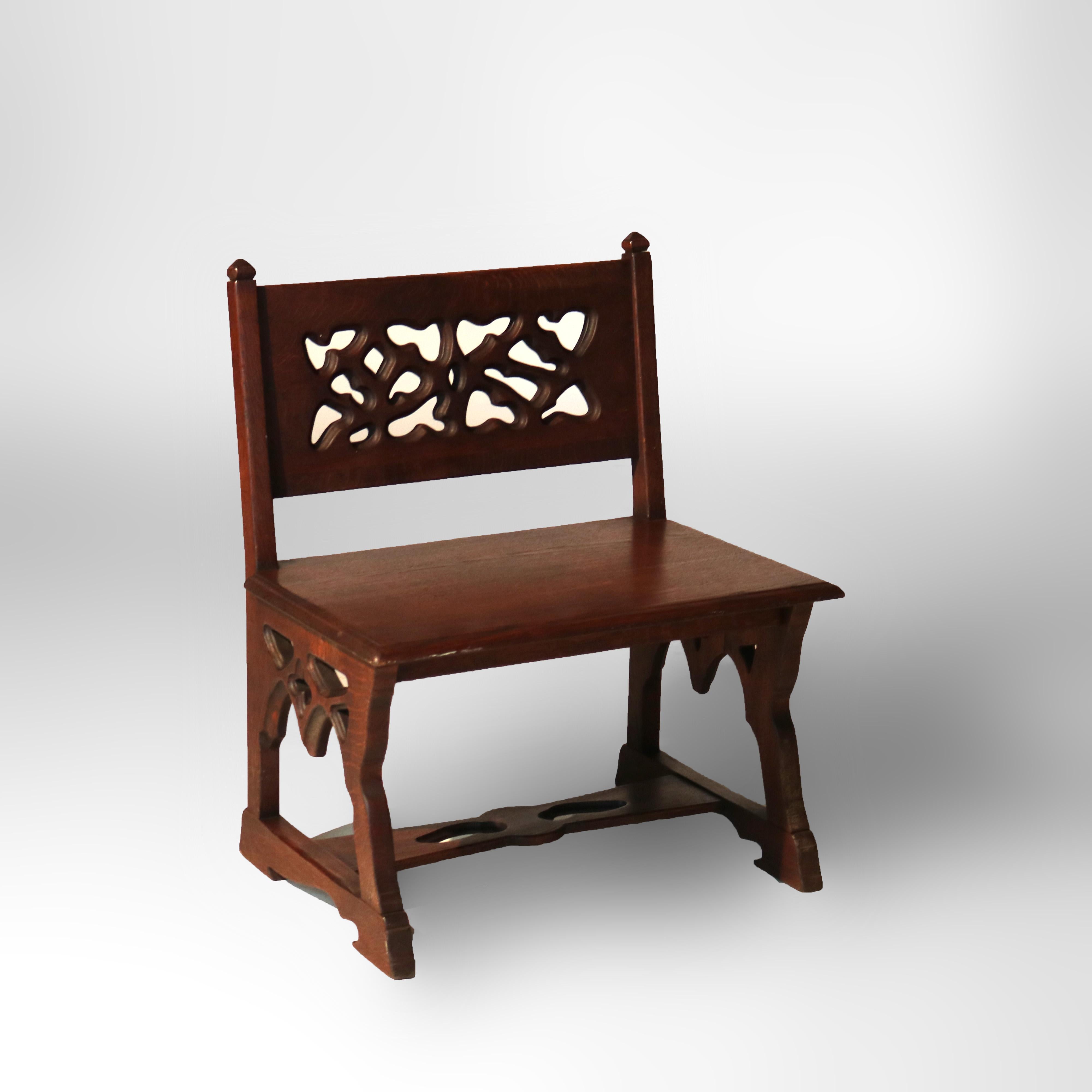 Antique Gothic Arts & Crafts Carved Oak Small Bench C1920 For Sale 7