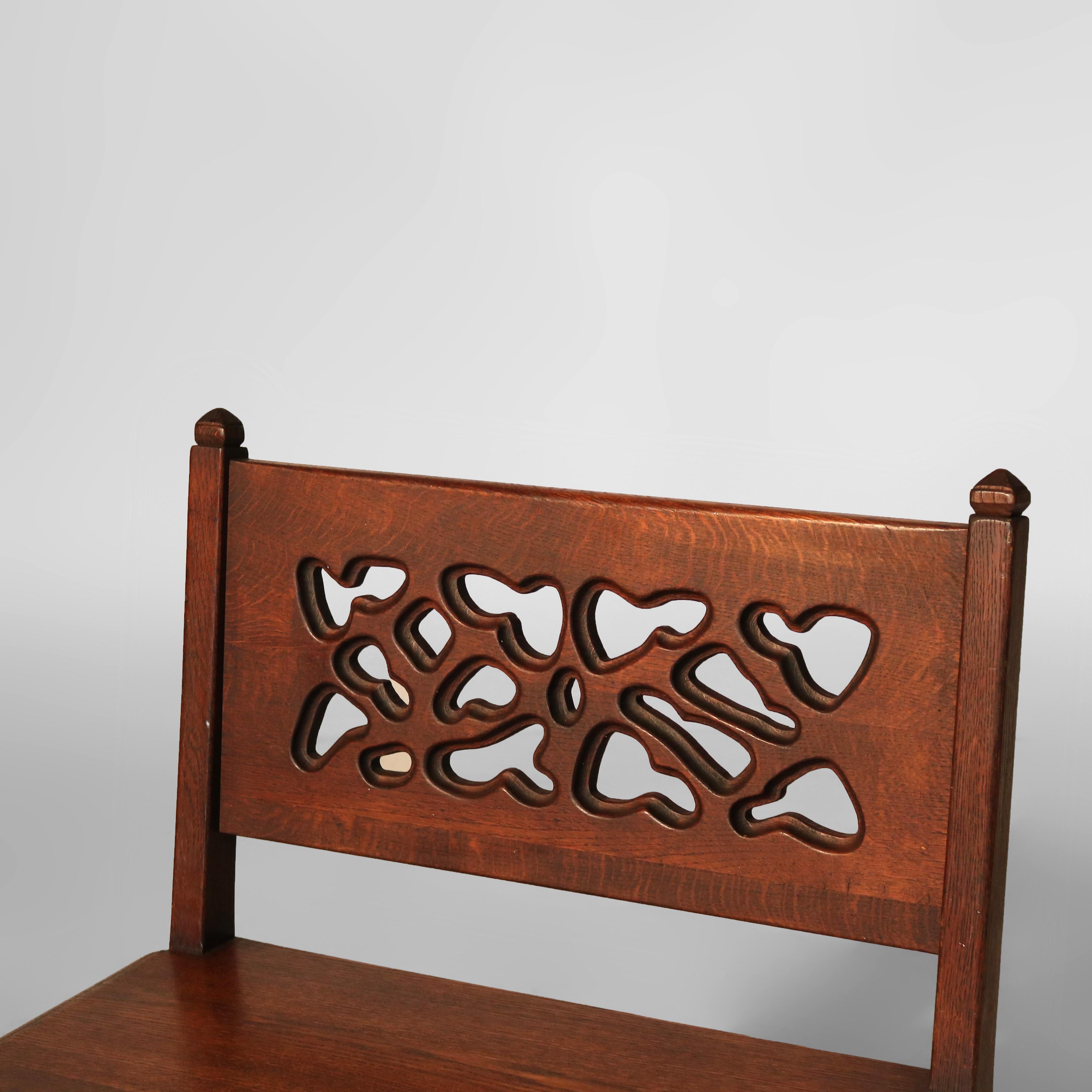 Antique Gothic Arts & Crafts Carved Oak Small Bench C1920 In Good Condition For Sale In Big Flats, NY