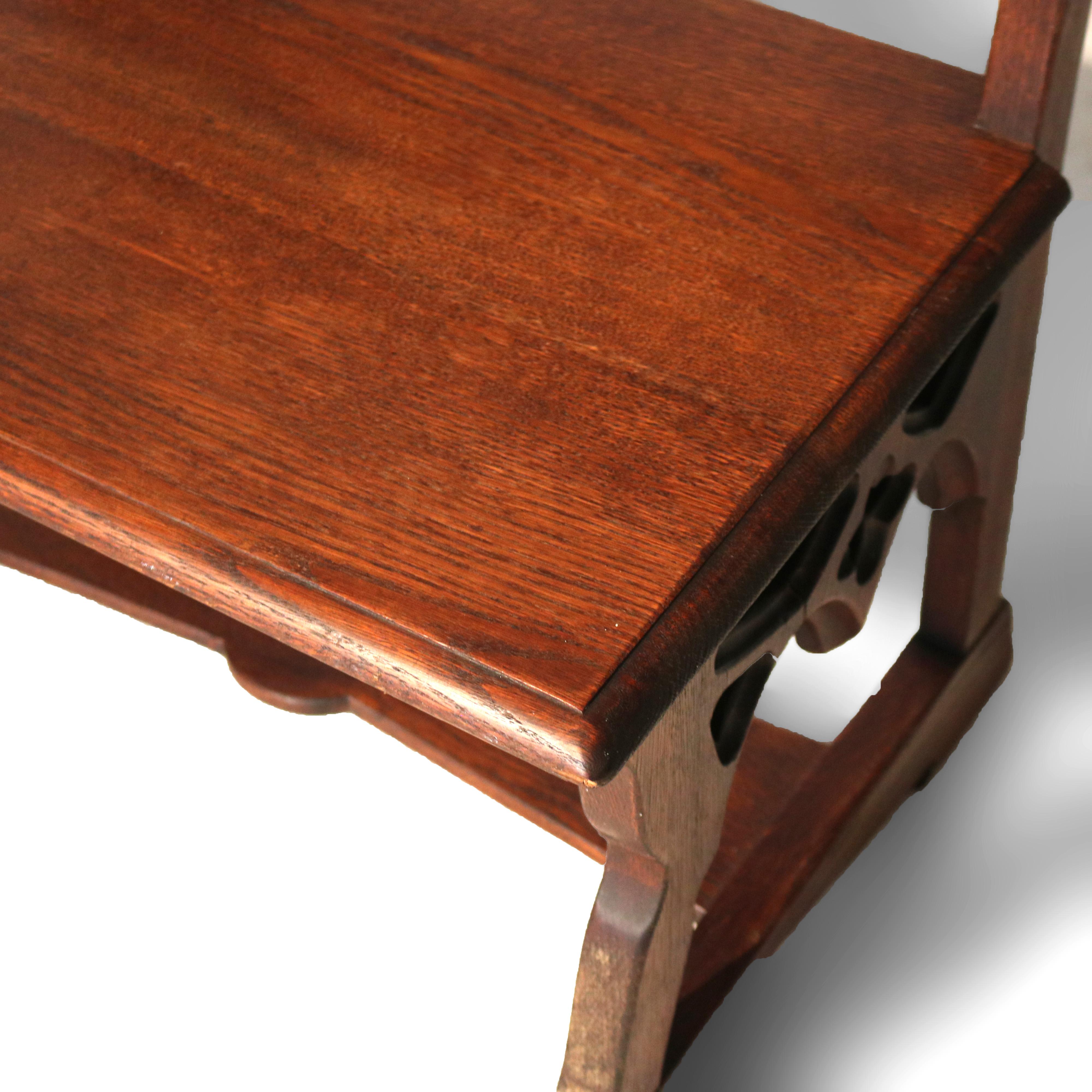 20th Century Antique Gothic Arts & Crafts Carved Oak Small Bench C1920 For Sale