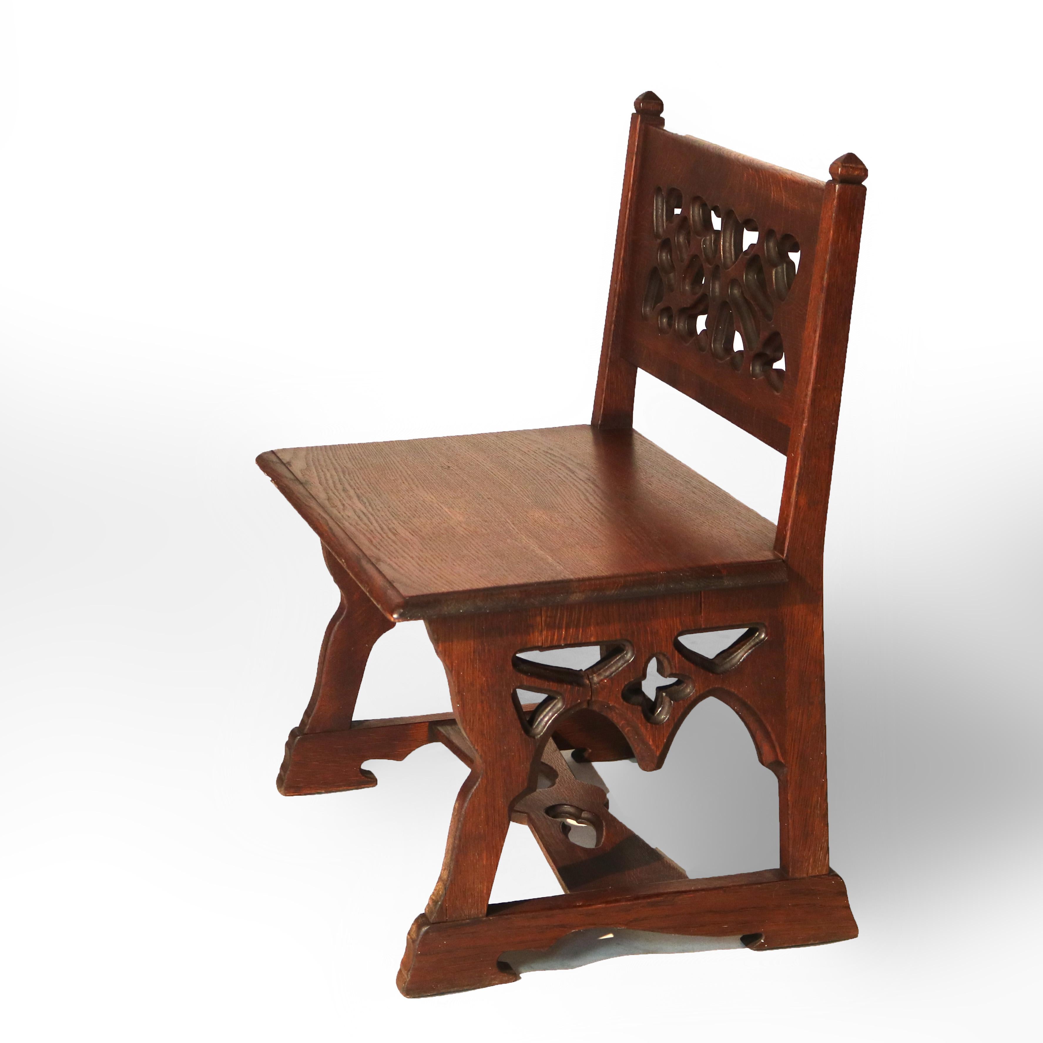 Antique Gothic Arts & Crafts Carved Oak Small Bench C1920 For Sale 3