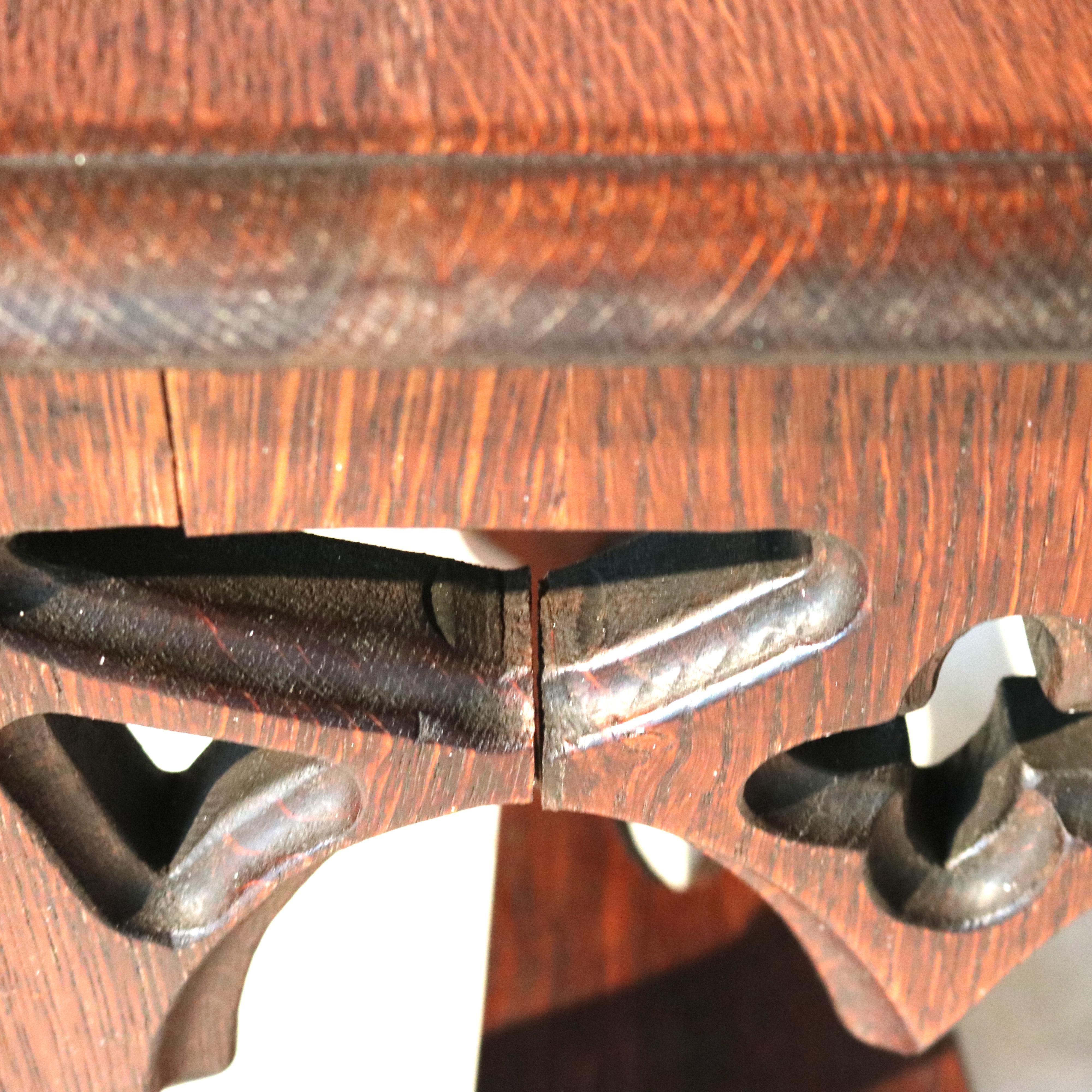 Antique Gothic Arts & Crafts Carved Oak Small Bench C1920 For Sale 4