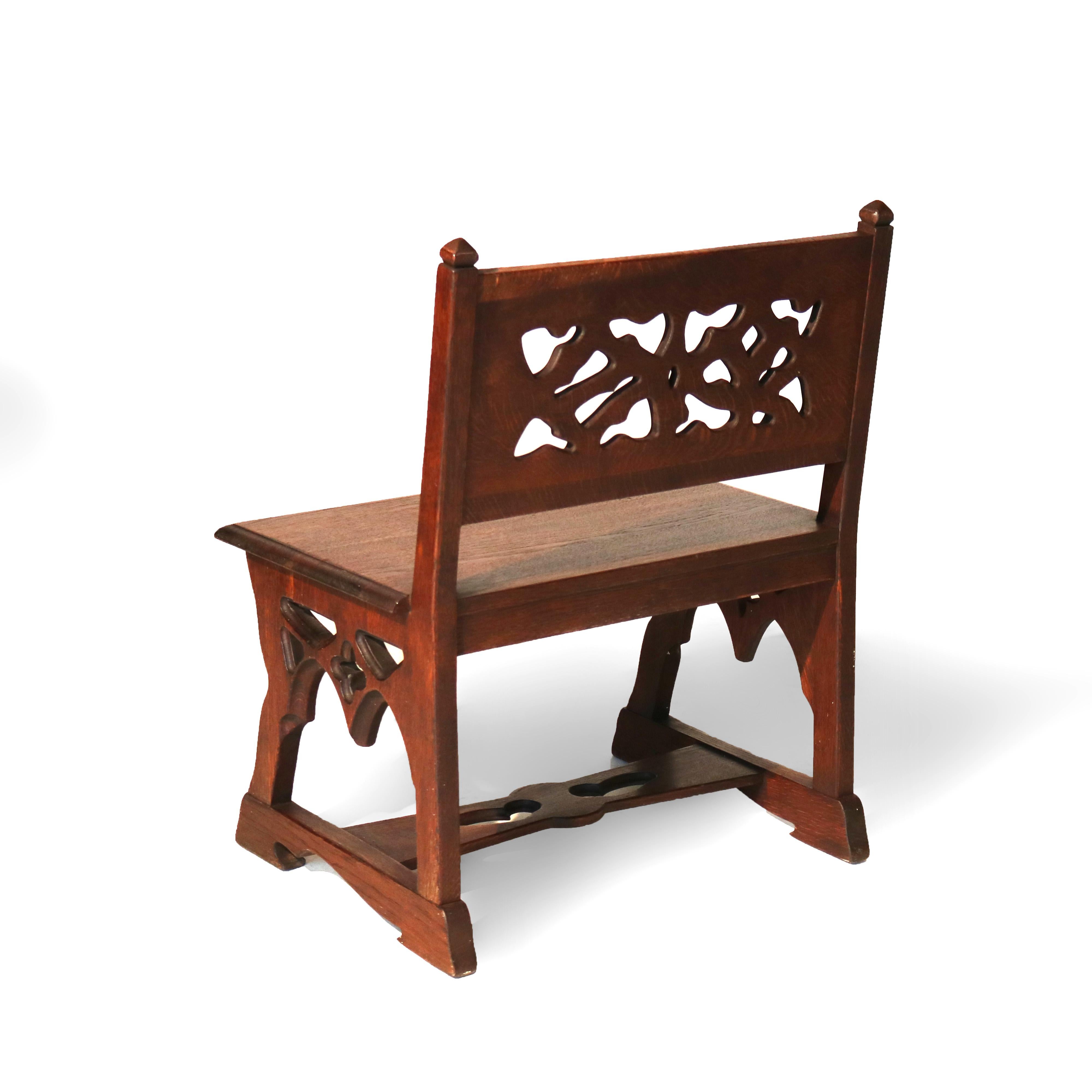 Antique Gothic Arts & Crafts Carved Oak Small Bench C1920 For Sale 5