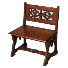 Antique Gothic Arts & Crafts Carved Oak Small Bench C1920
