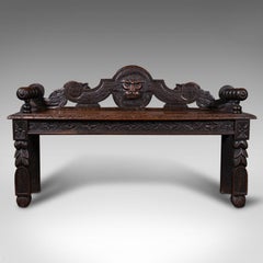 Antique Gothic Bench, Scottish, Oak, Love Seat, Hall Pew, Victorian, circa 1850