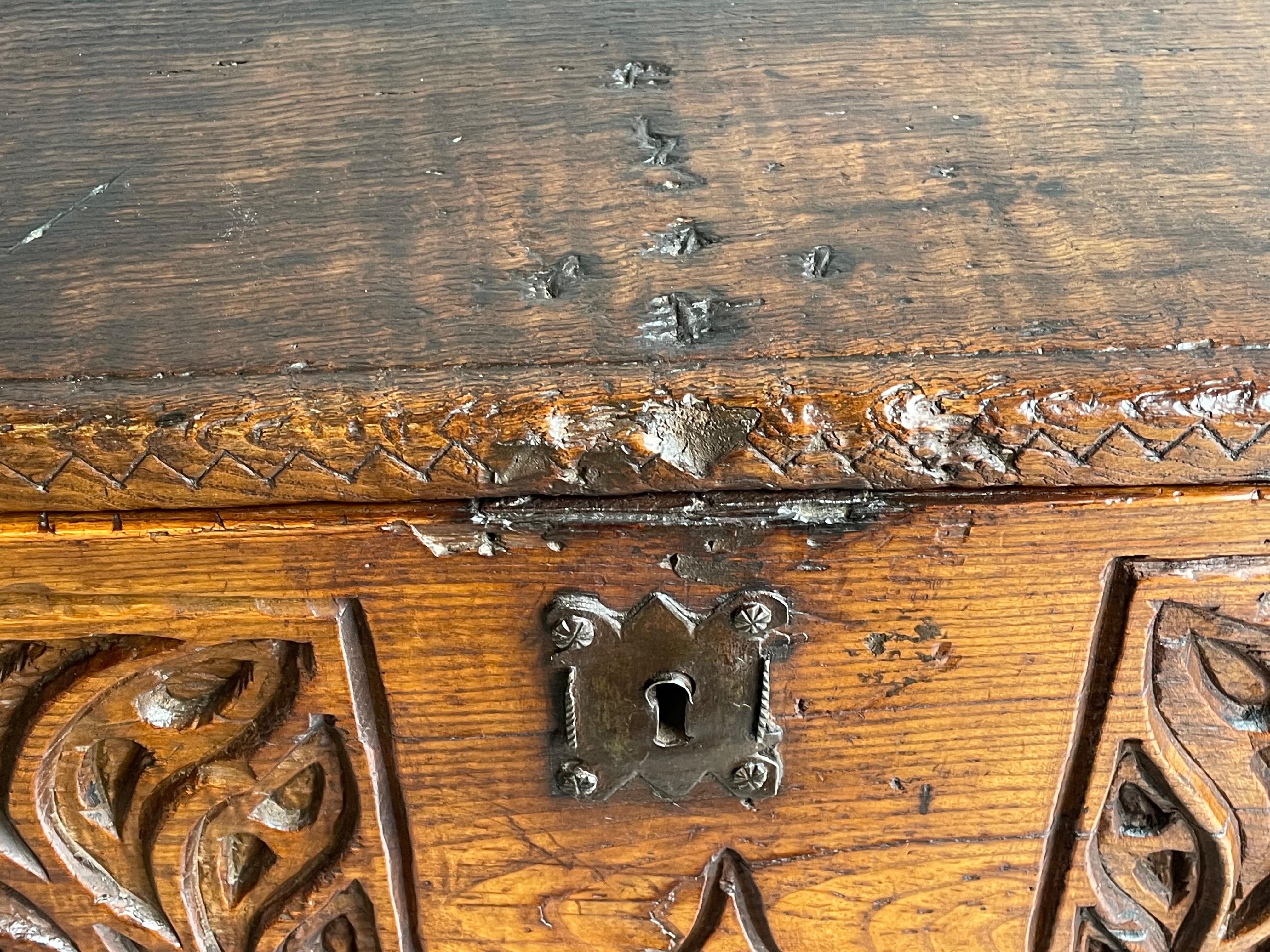 Antique Gothic Blanket Chest / Trunk with Amazing Patina & Original Lock ca 1700 For Sale 3