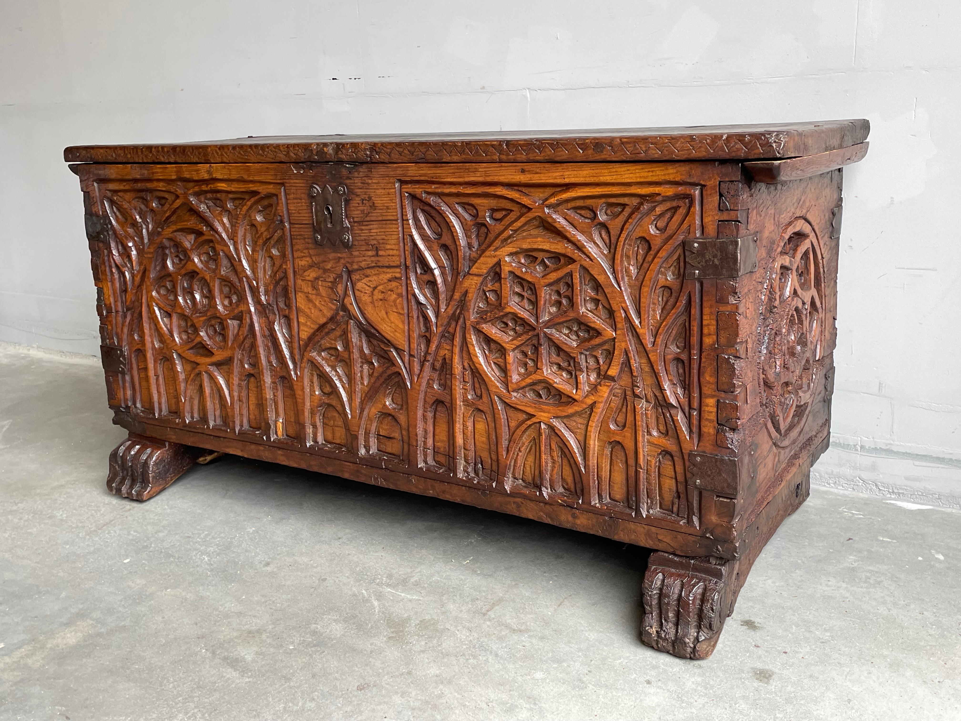 Antique Gothic Blanket Chest / Trunk with Amazing Patina & Original Lock ca 1700 For Sale 5