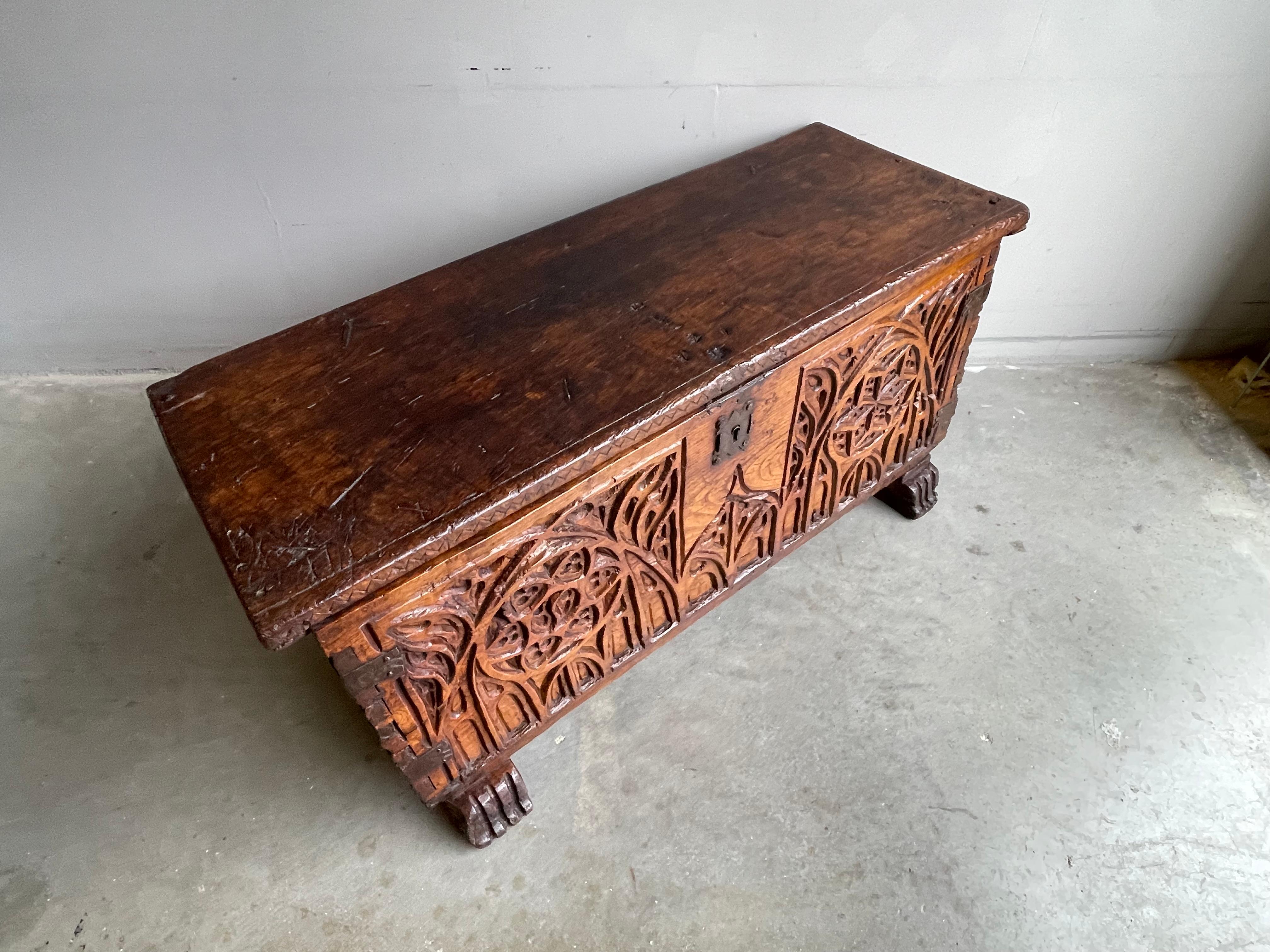 Antique Gothic Blanket Chest / Trunk with Amazing Patina & Original Lock ca 1700 For Sale 6