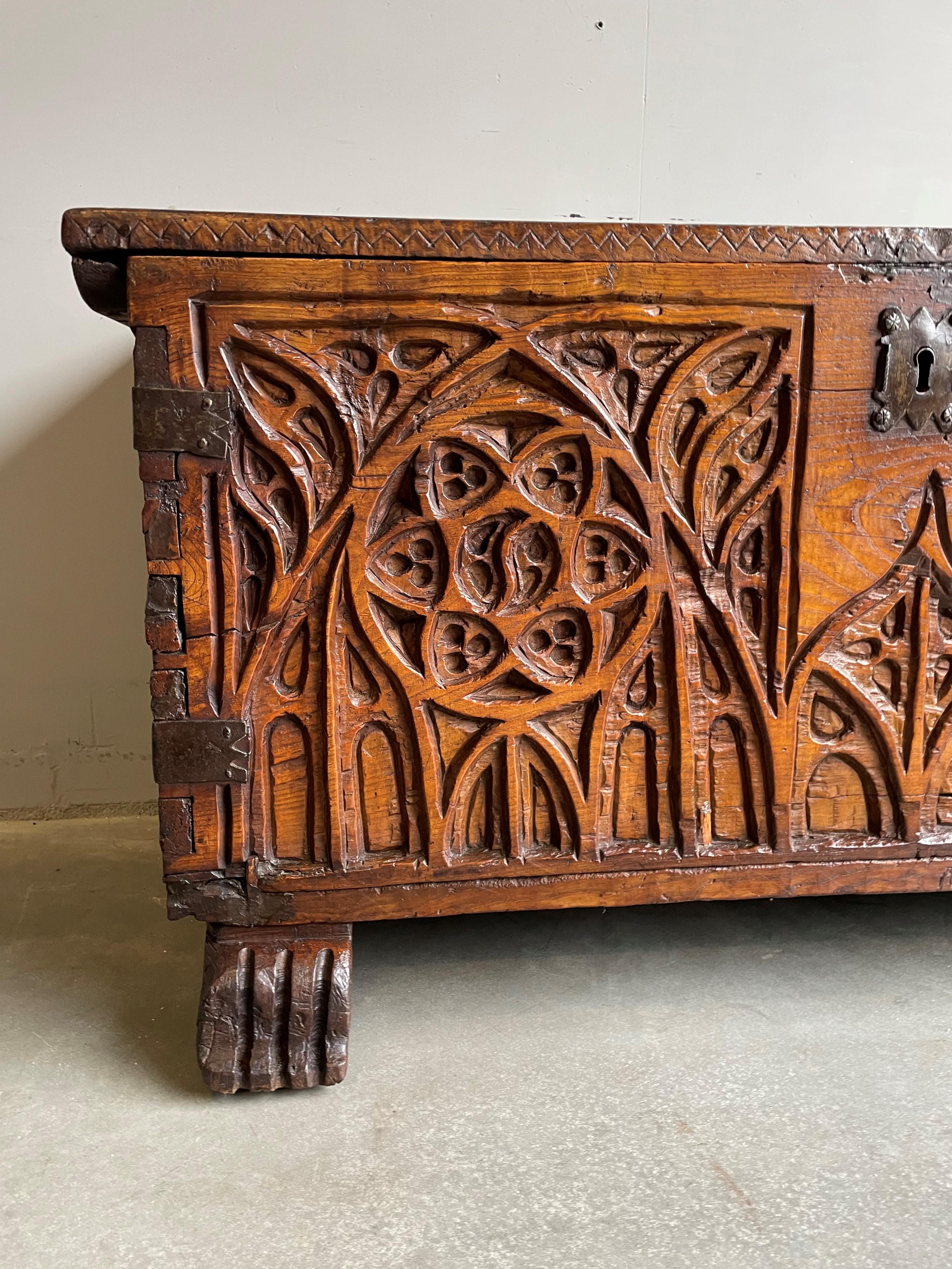 Antique Gothic Blanket Chest / Trunk with Amazing Patina & Original Lock ca 1700 For Sale 7