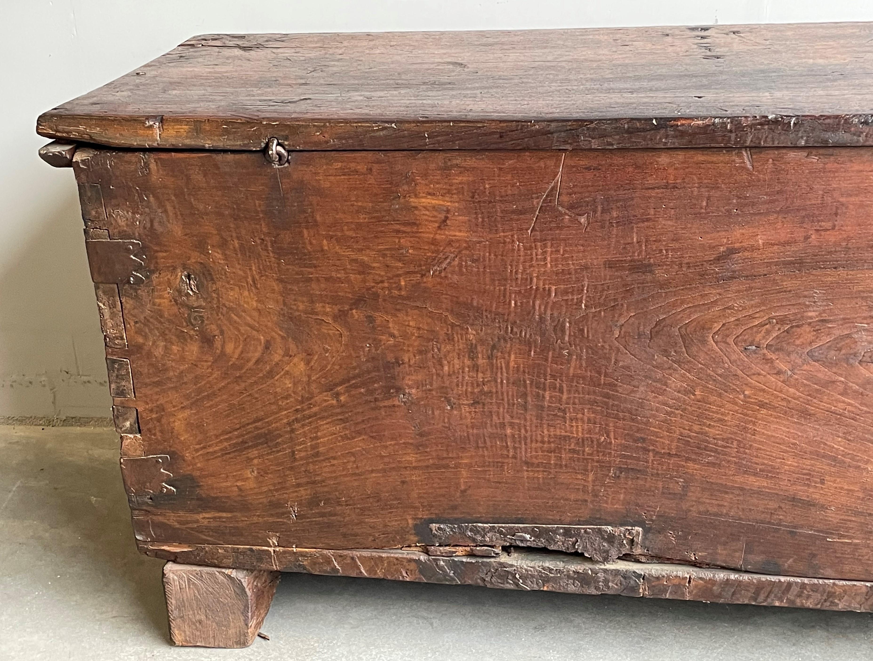 Antique Gothic Blanket Chest / Trunk with Amazing Patina & Original Lock ca 1700 For Sale 10