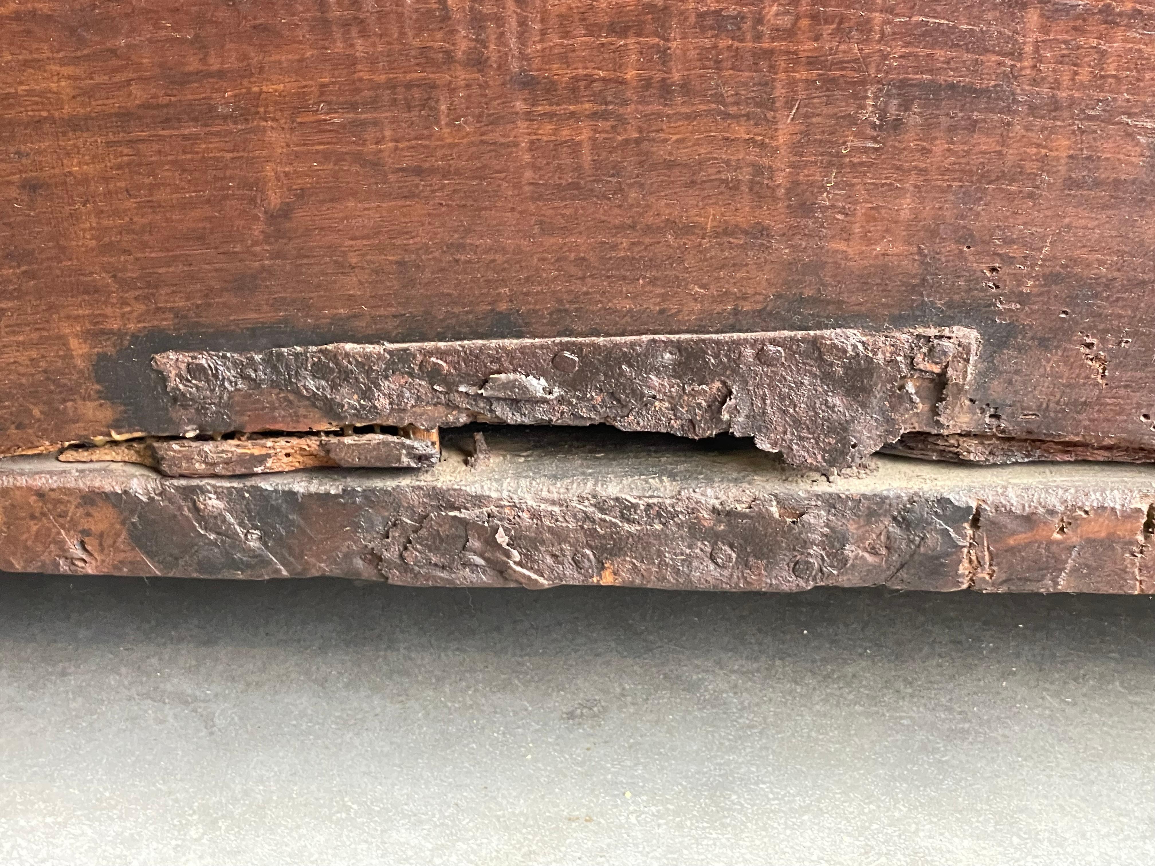 Antique Gothic Blanket Chest / Trunk with Amazing Patina & Original Lock ca 1700 For Sale 11