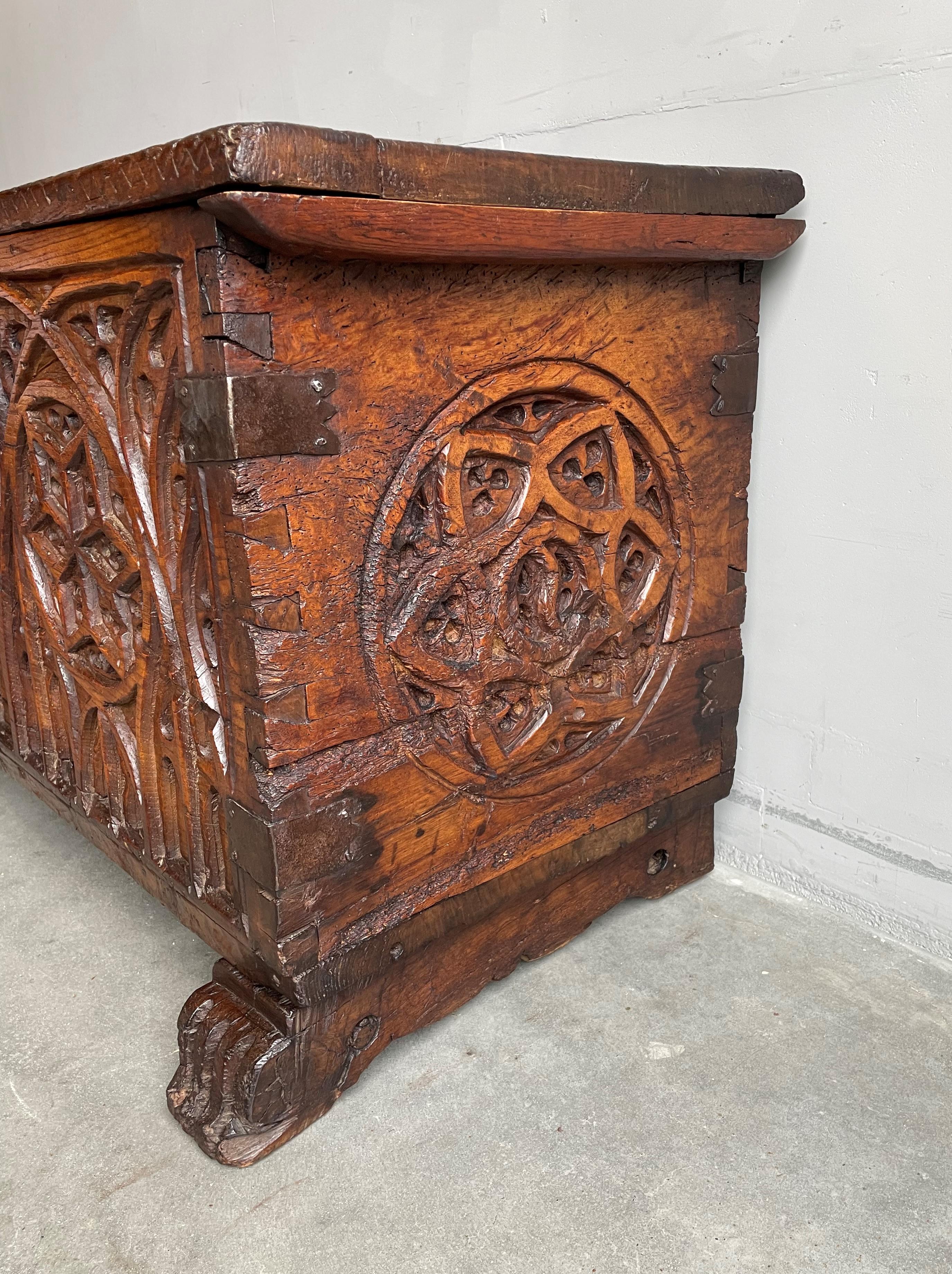 Antique Gothic Blanket Chest / Trunk with Amazing Patina & Original Lock ca 1700 For Sale 12