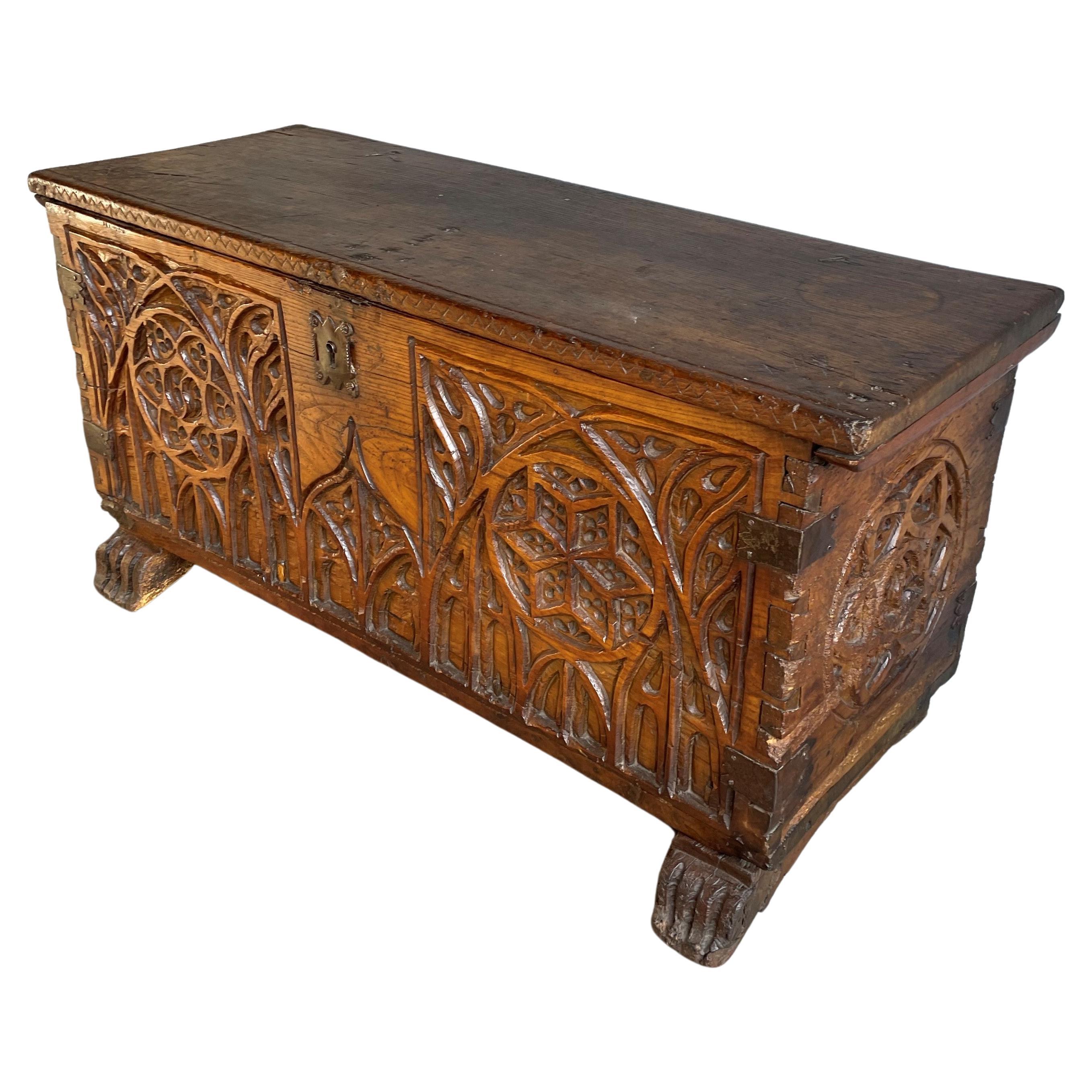 Antique Gothic Blanket Chest / Trunk with Amazing Patina & Original Lock ca 1700 For Sale