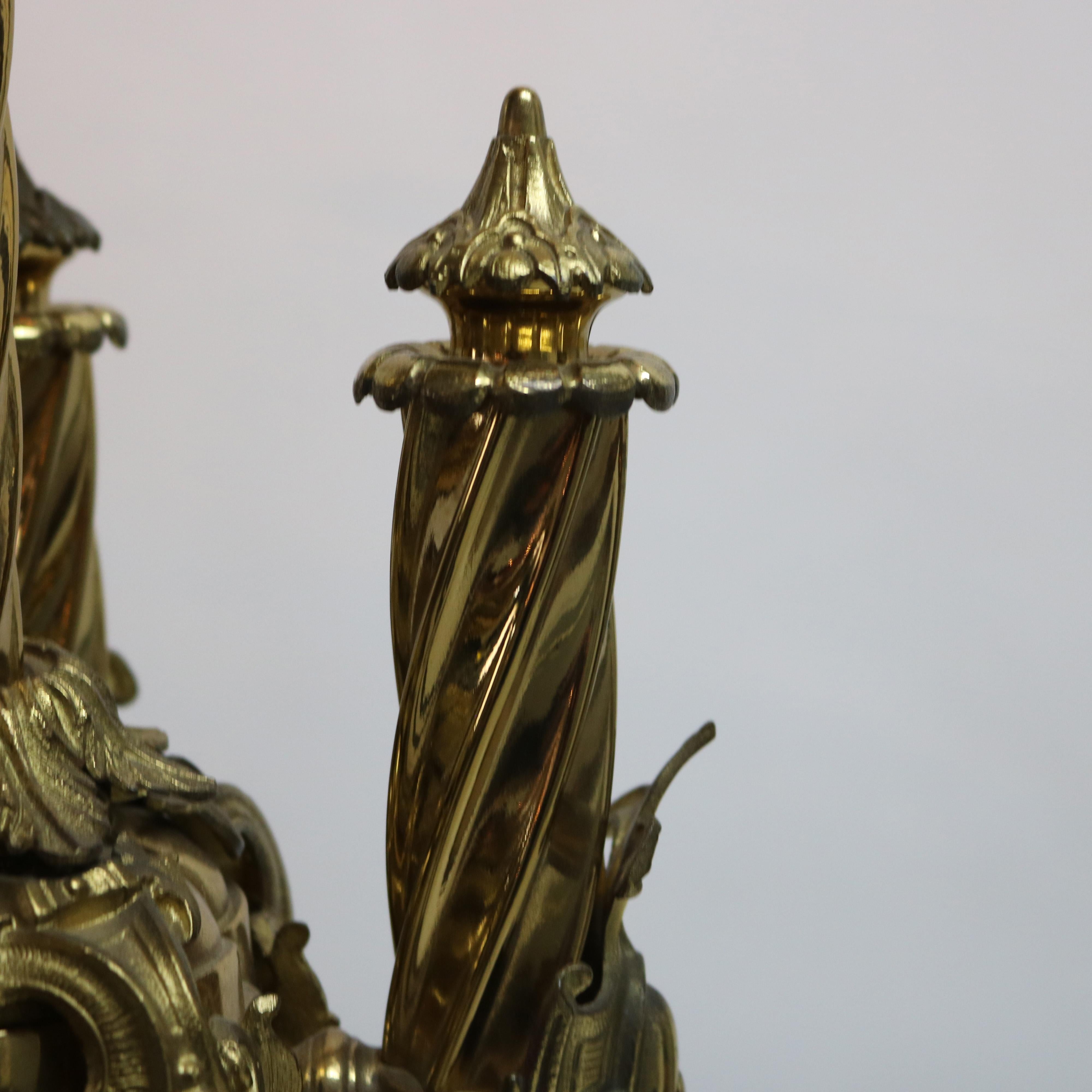 Antique Gothic Brass, Gilt Bronze & Cased Glass Figural Cherub Piano Lamp c1890 8