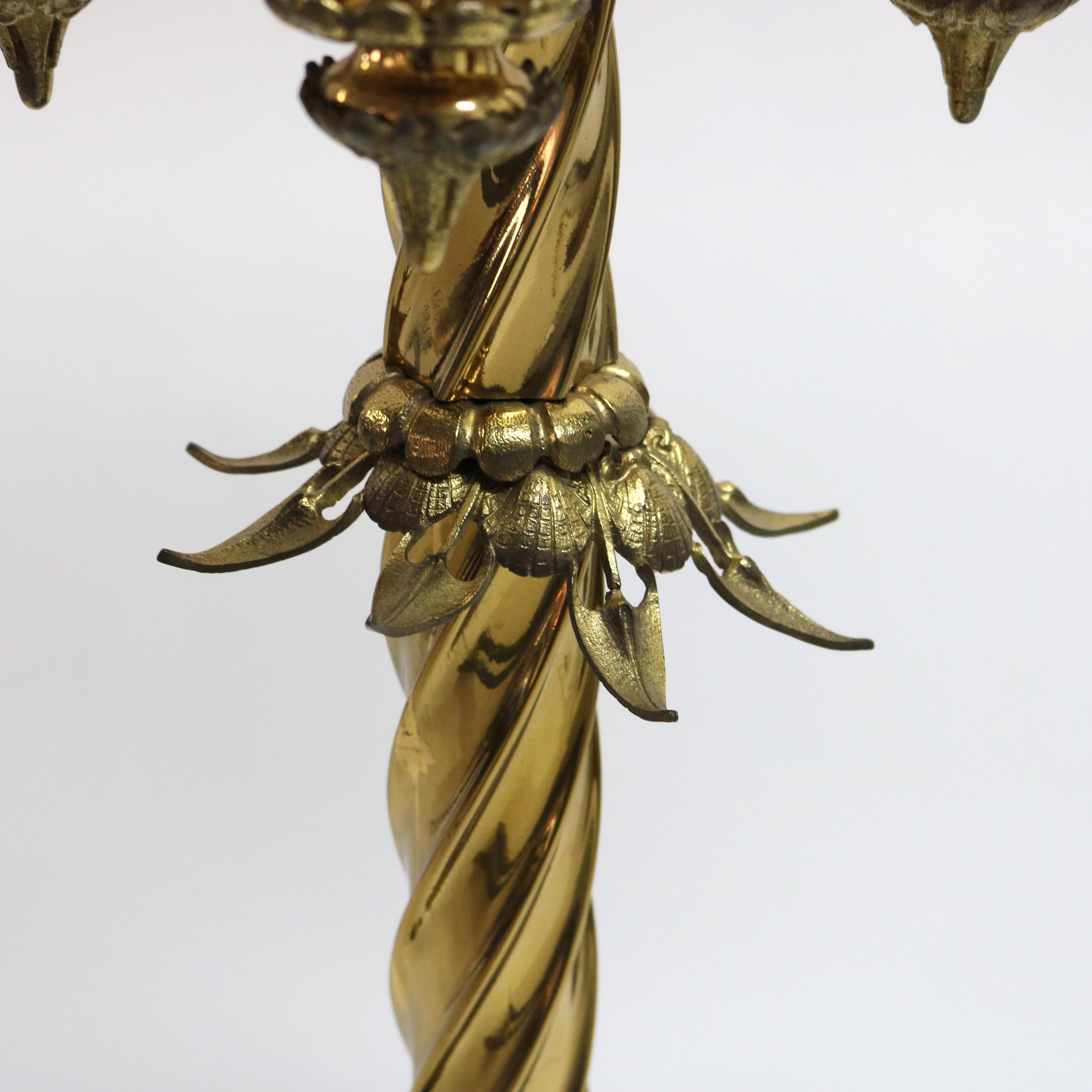 Antique Gothic Brass, Gilt Bronze & Cased Glass Figural Cherub Piano Lamp c1890 11