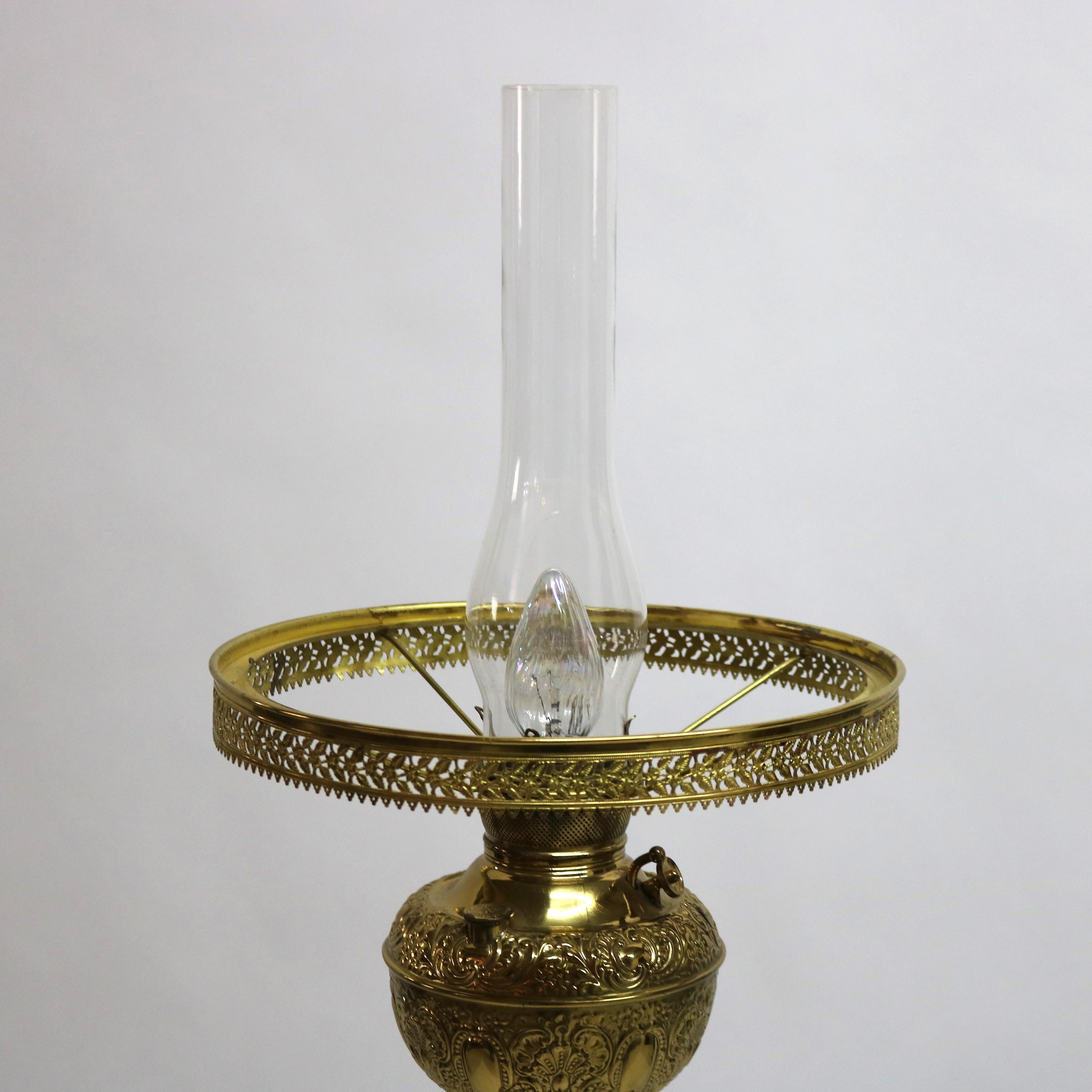 Antique Gothic Brass, Gilt Bronze & Cased Glass Figural Cherub Piano Lamp c1890 2