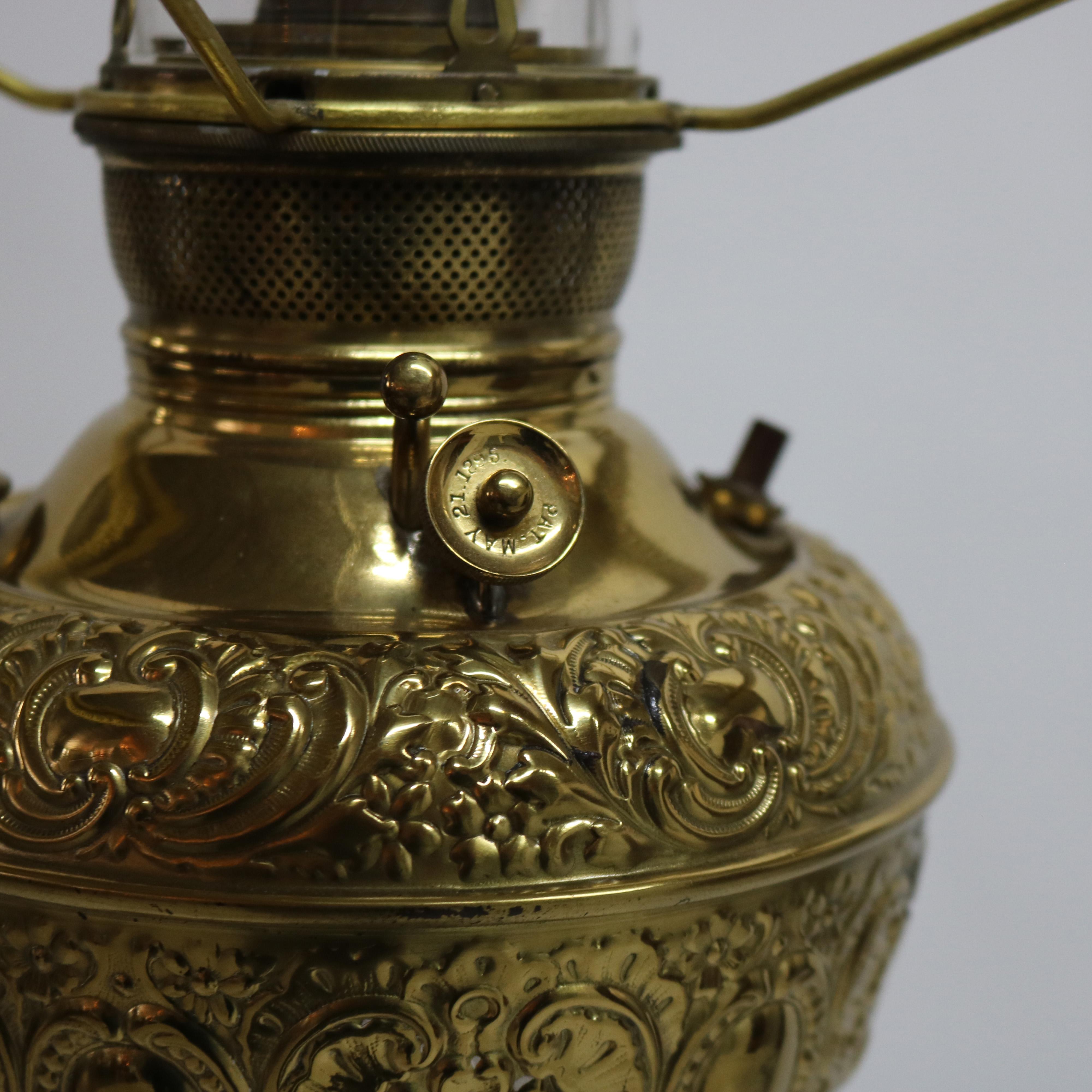 Antique Gothic Brass, Gilt Bronze & Cased Glass Figural Cherub Piano Lamp c1890 3