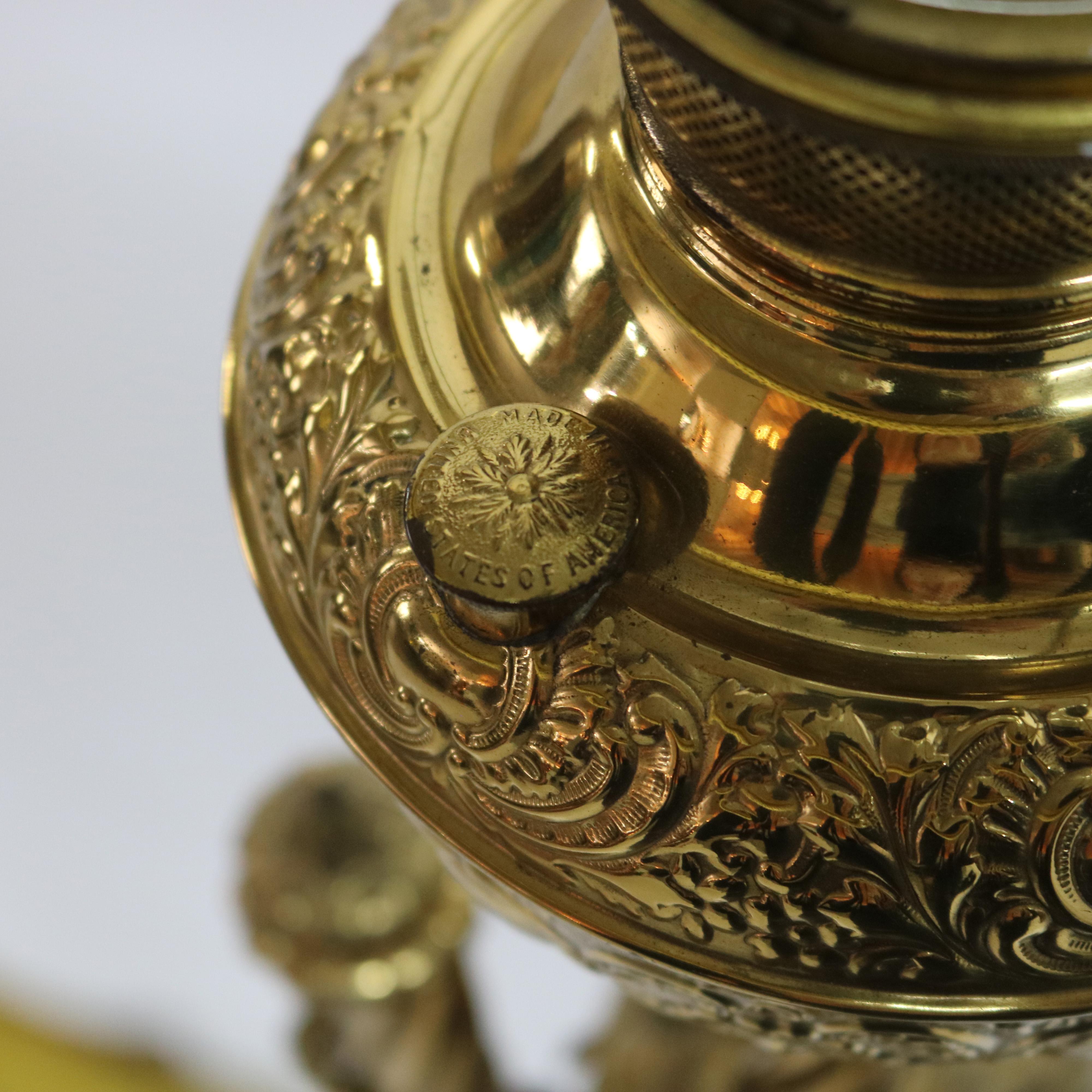 Antique Gothic Brass, Gilt Bronze & Cased Glass Figural Cherub Piano Lamp c1890 4