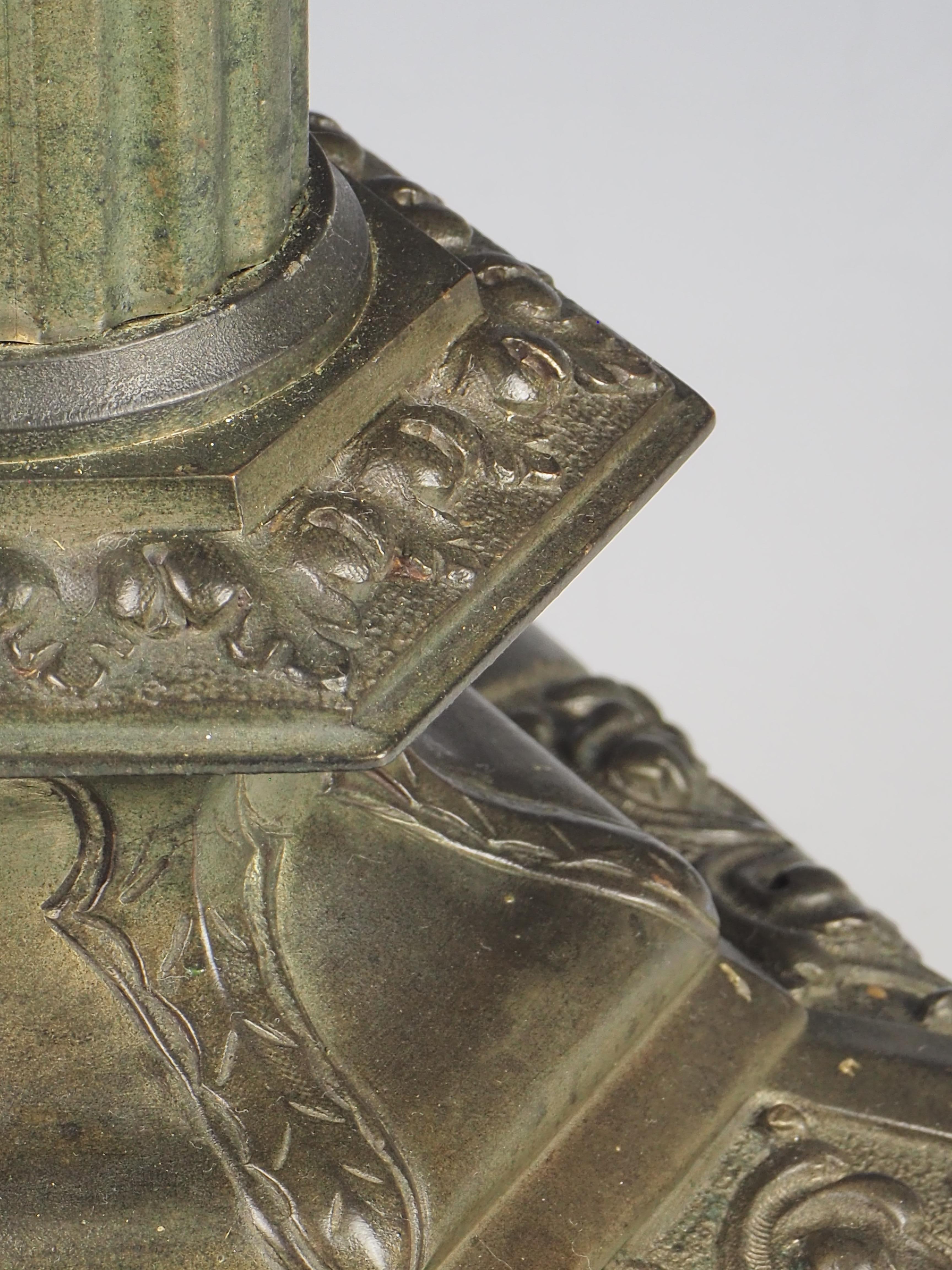 Antique Gothic Bronze Corinthian Column Table Lamp For Sale 5