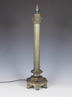 Antique Gothic Bronze Corinthian Column Table Lamp