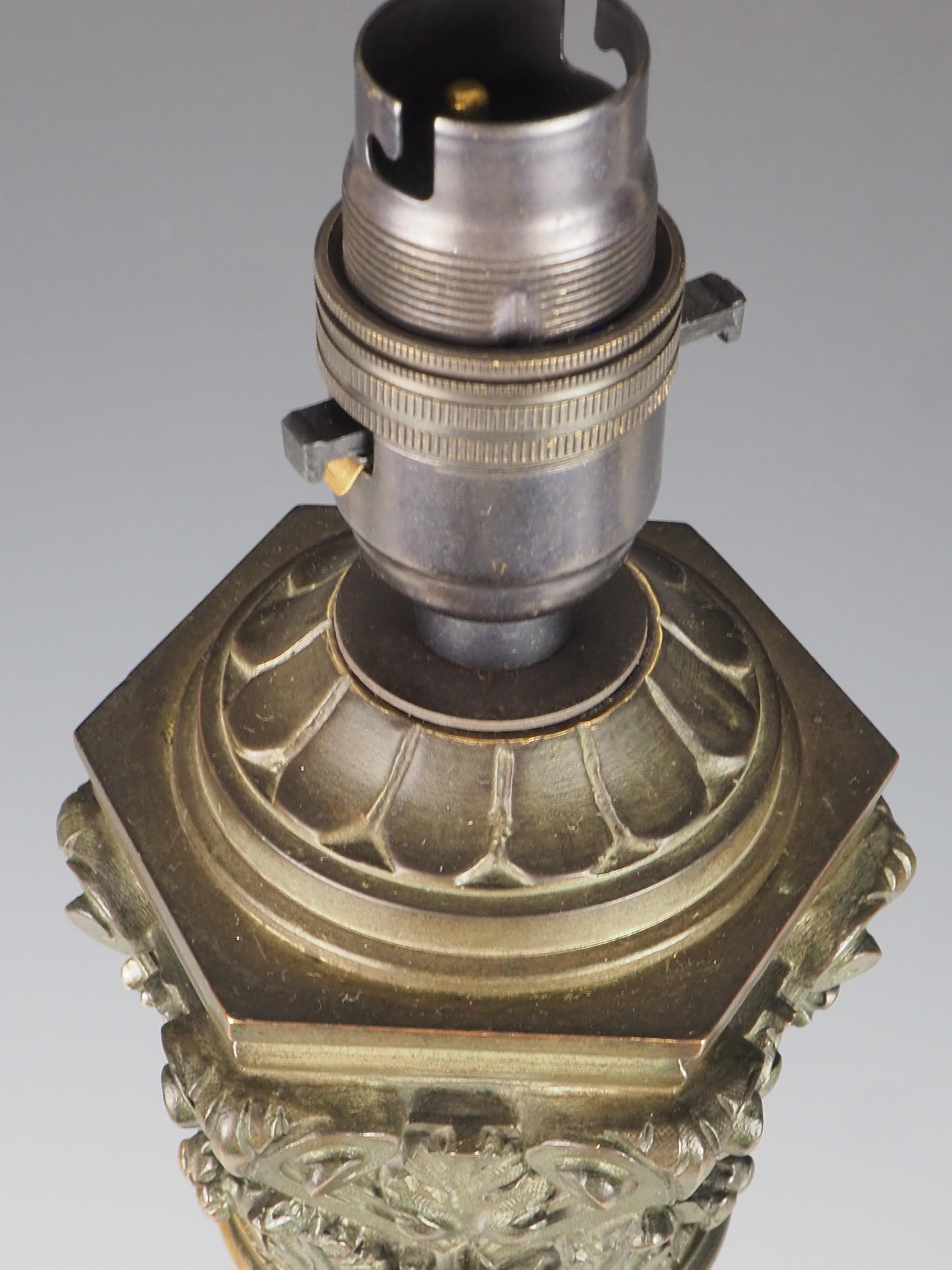 19th Century Antique Gothic Bronze Corinthian Column Table Lamp For Sale