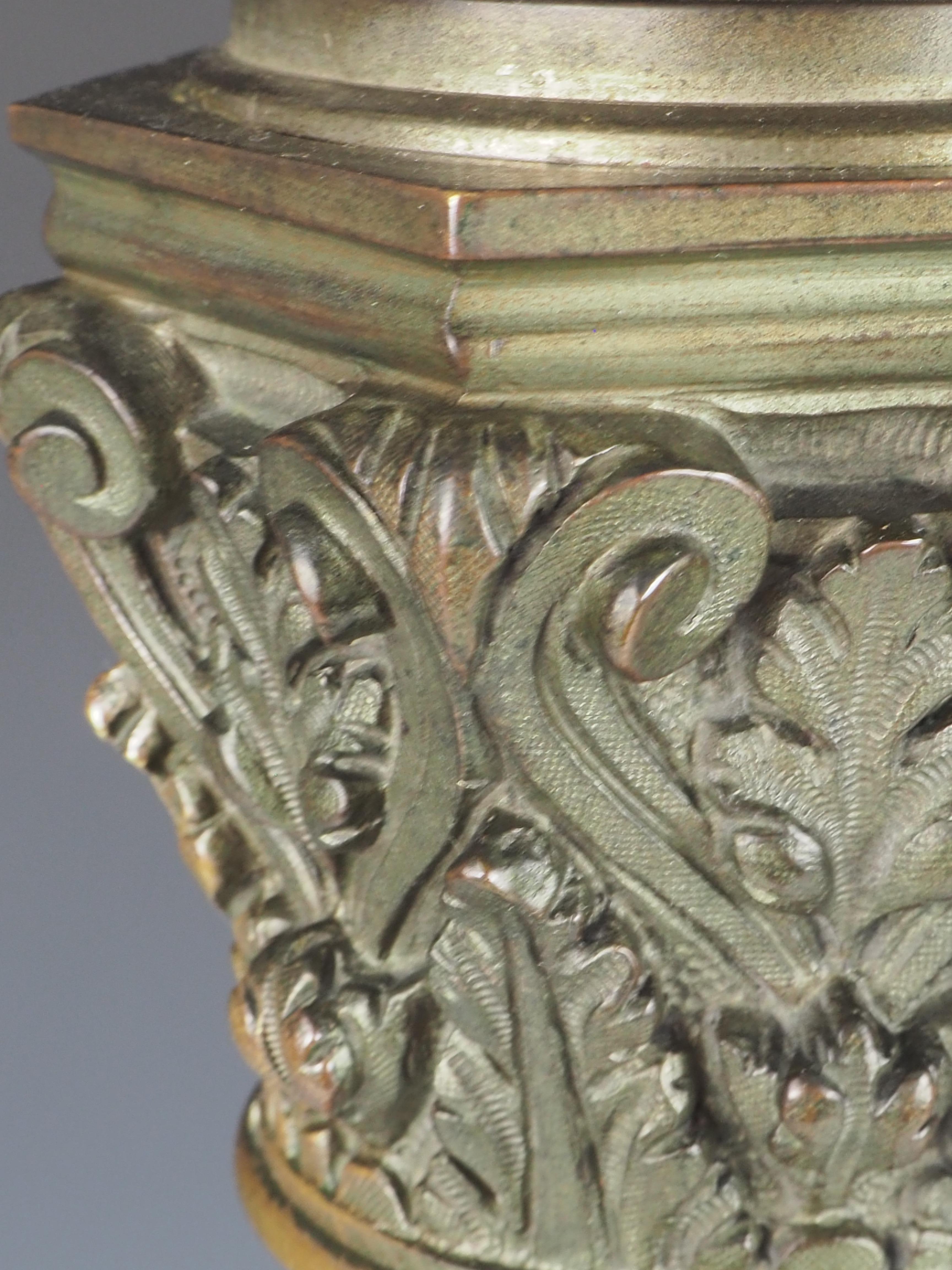 Antique Gothic Bronze Corinthian Column Table Lamp For Sale 1