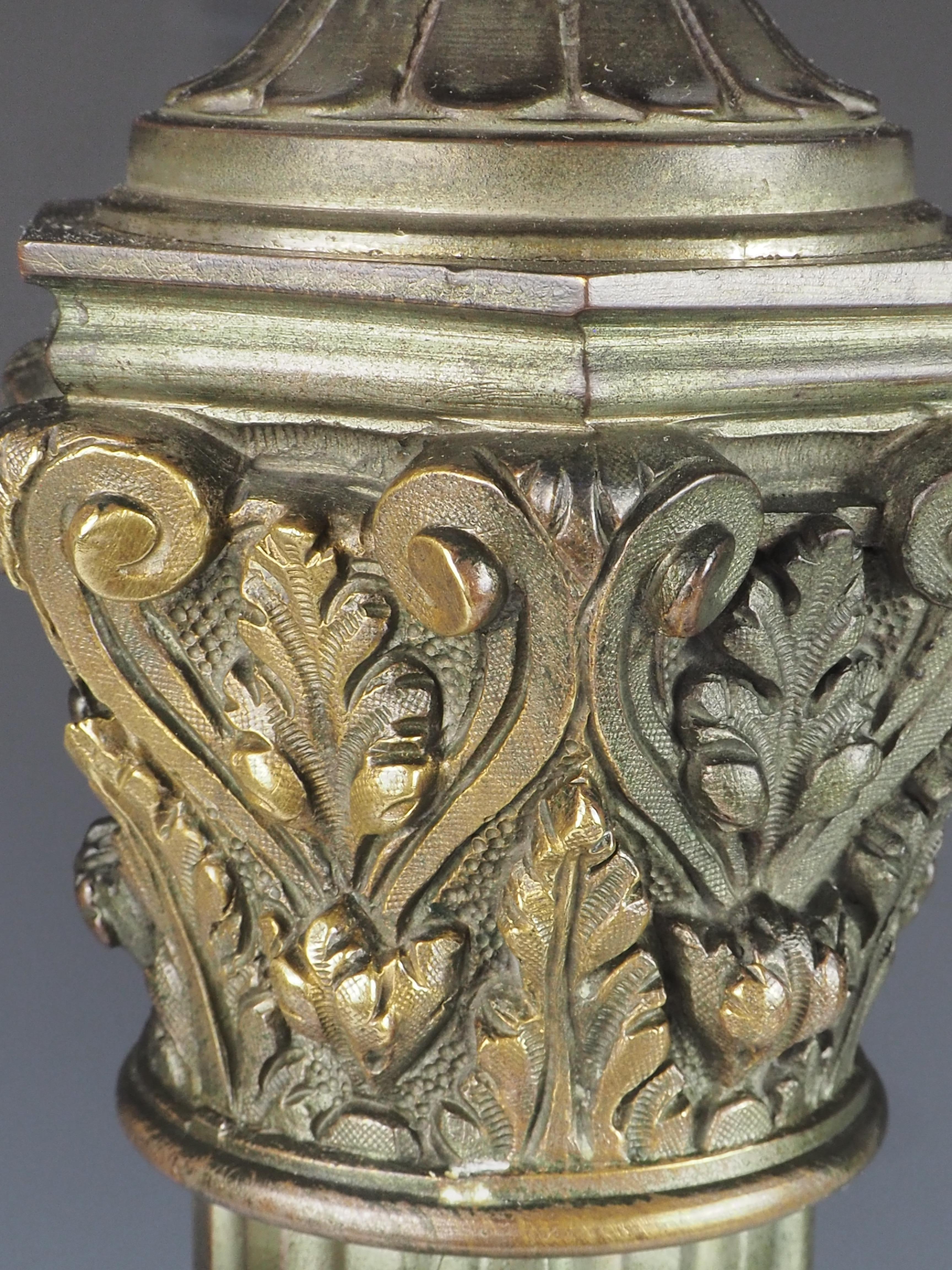 Antique Gothic Bronze Corinthian Column Table Lamp For Sale 2