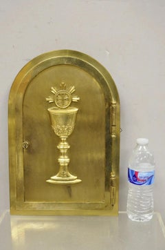 Antique Gothic Bronze Wall Hanging Altar Door Tabernacle with Chalice (A)