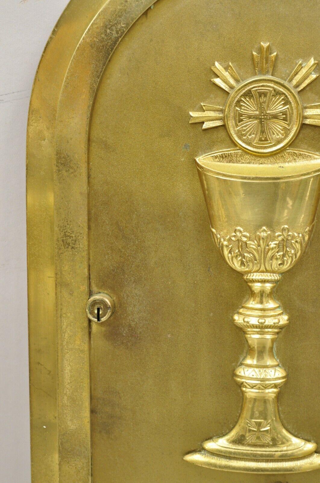 Victorian Antique Gothic Bronze Wall Hanging Altar Door Tabernacle with Chalice 'A' For Sale